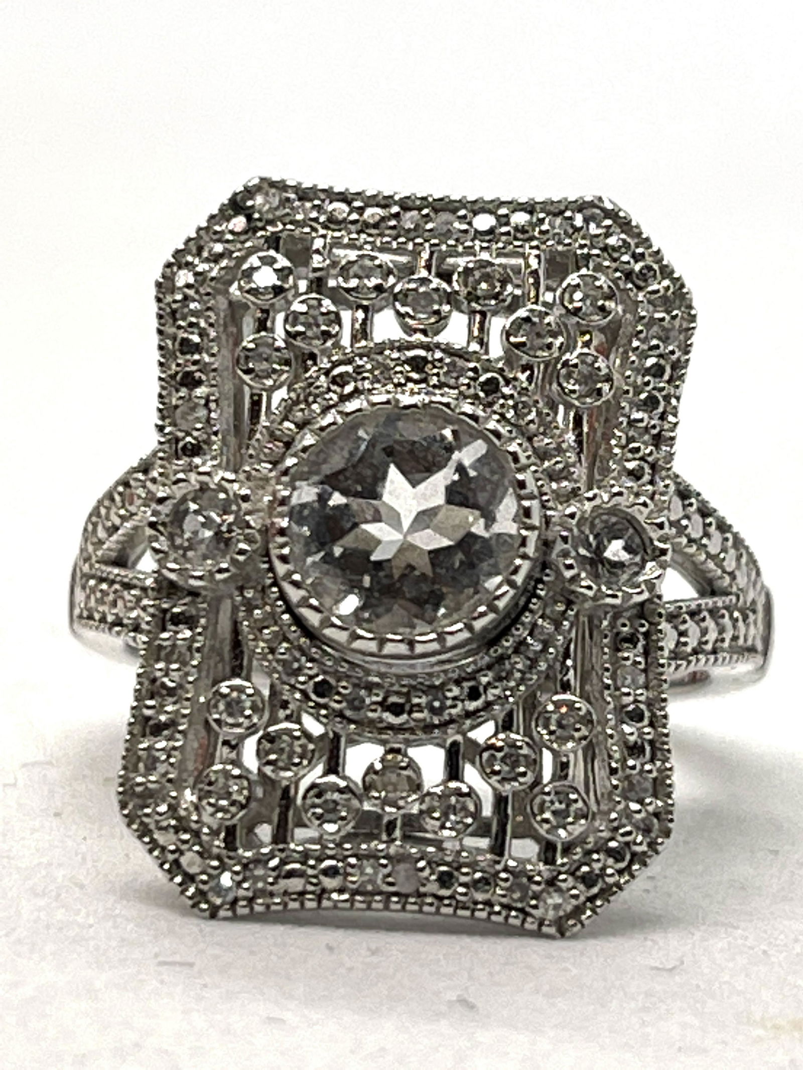 ART DECO STYLE STERLING SILVER FILIGREE WEDDING RING SZ (1 of 3)