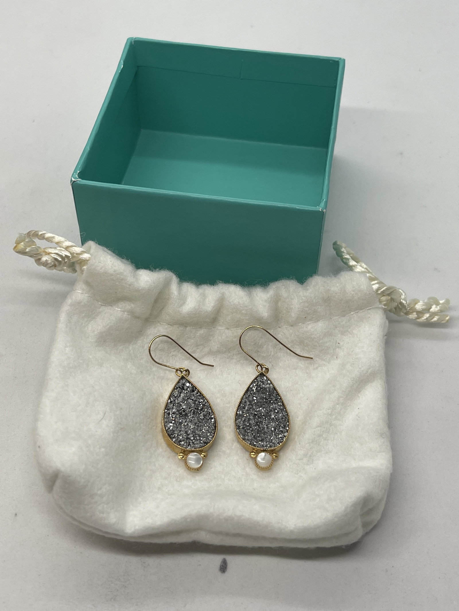 14K GOLD DRUSY TEARDROP MOP & DRUZY EARRINGS (1 of 3)