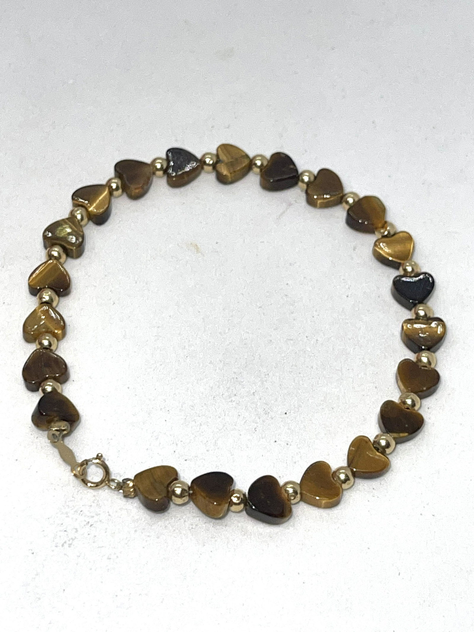 ESTATE 14K GOLD HEART SHAPED TIGER EYE BRACELET 7" (1 of 3)