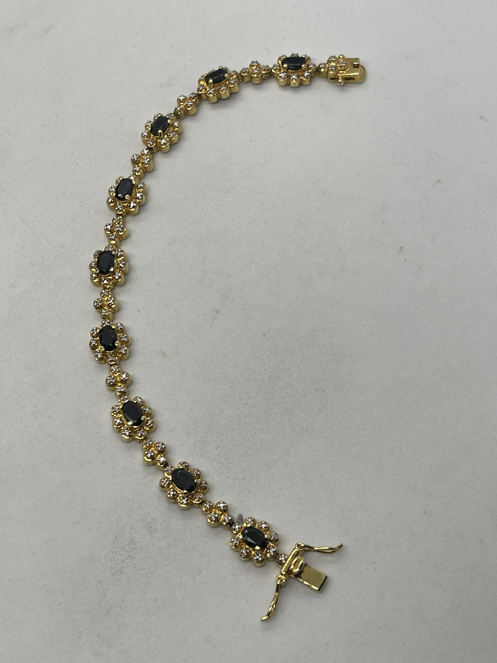 ESTATE STERLING BLUE/WHITE STONES GOLD PLATED TENNIS (1 of 2)