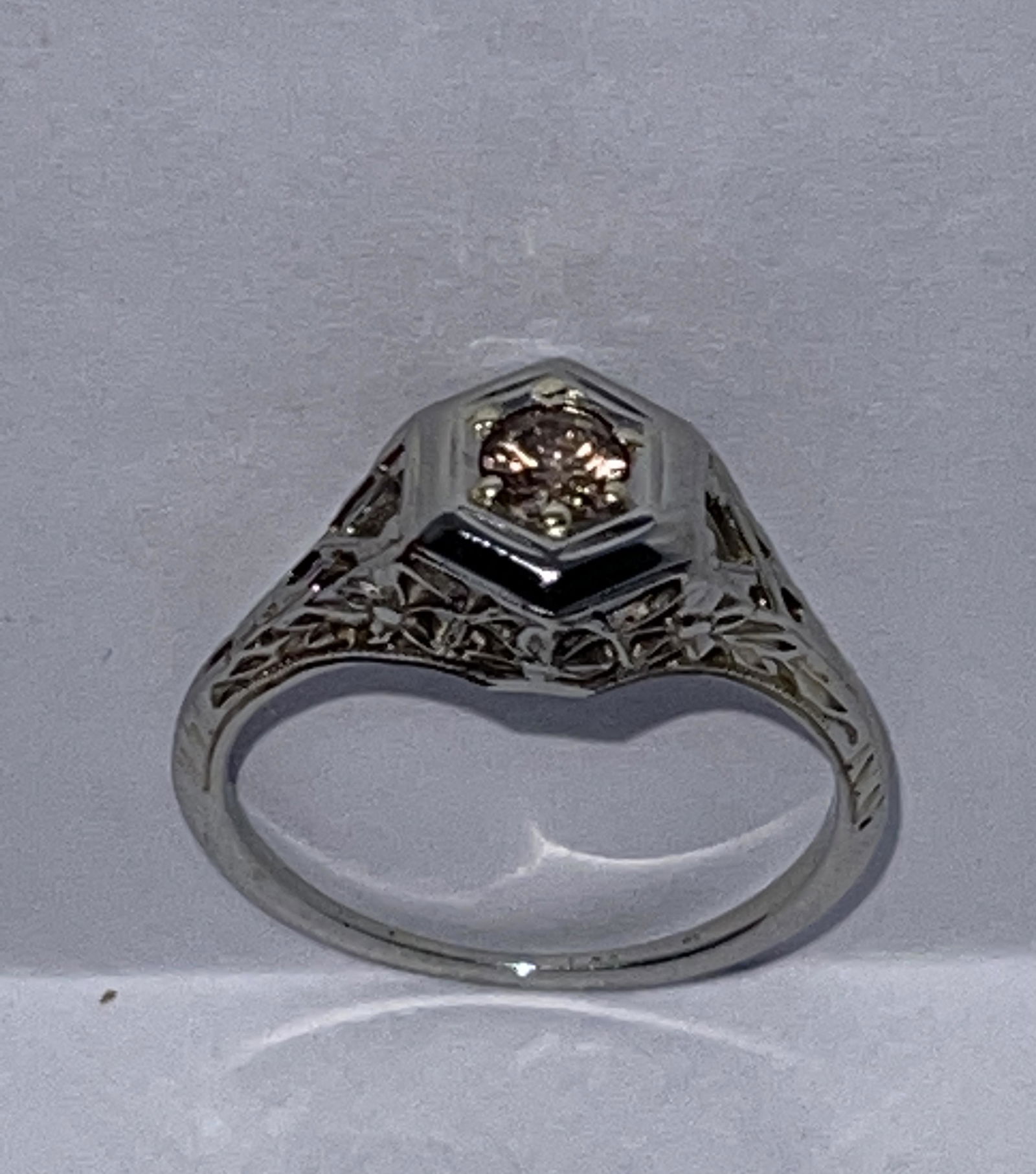 ART DECO 18K GOLD 0.20 CT ROUND PINK DIAMOND FILIGREE (1 of 3)