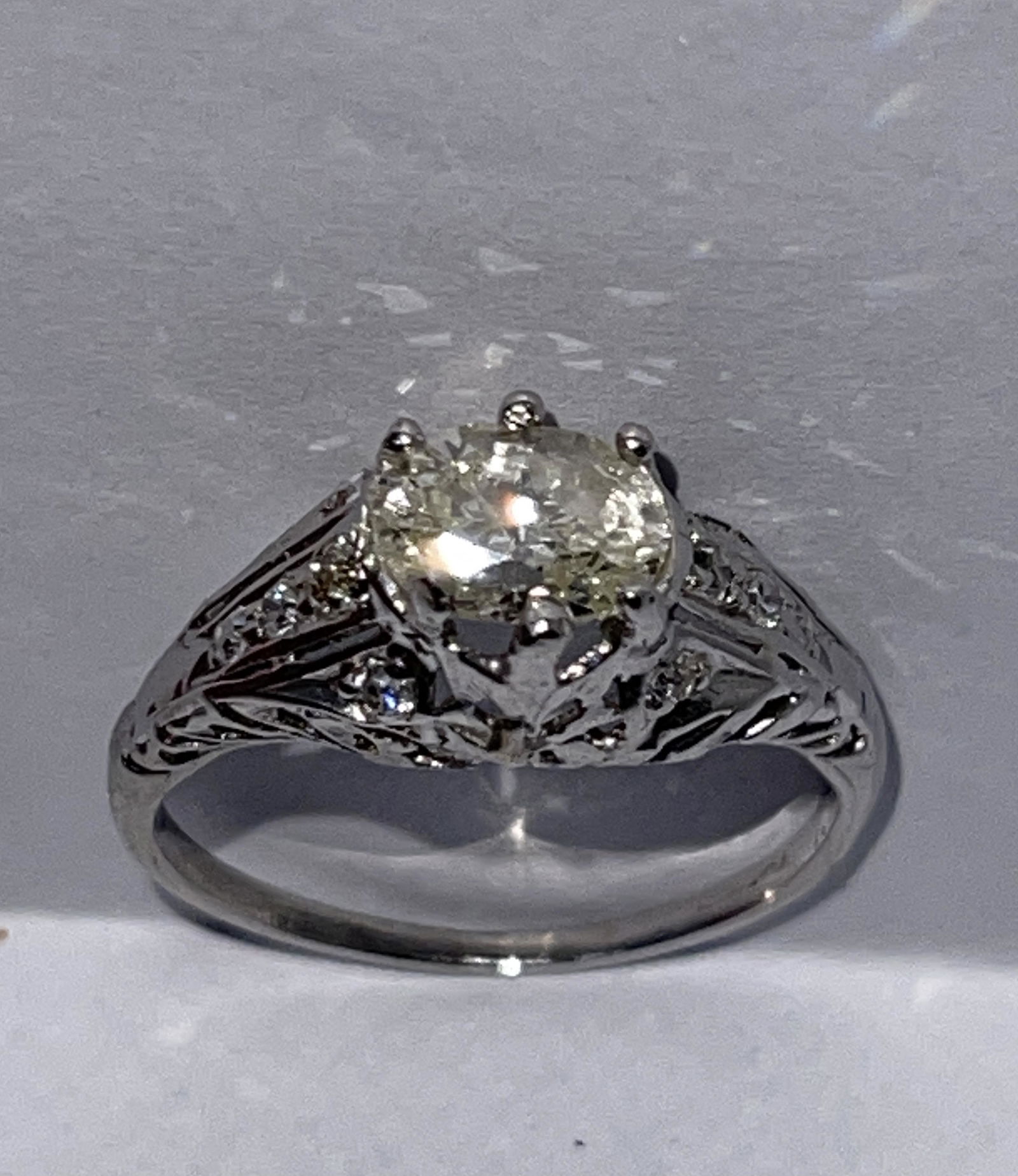 ART DECO 1.0 CT I,J SOLITAIRE DIAMOND FILIGREE RING SZ (1 of 4)