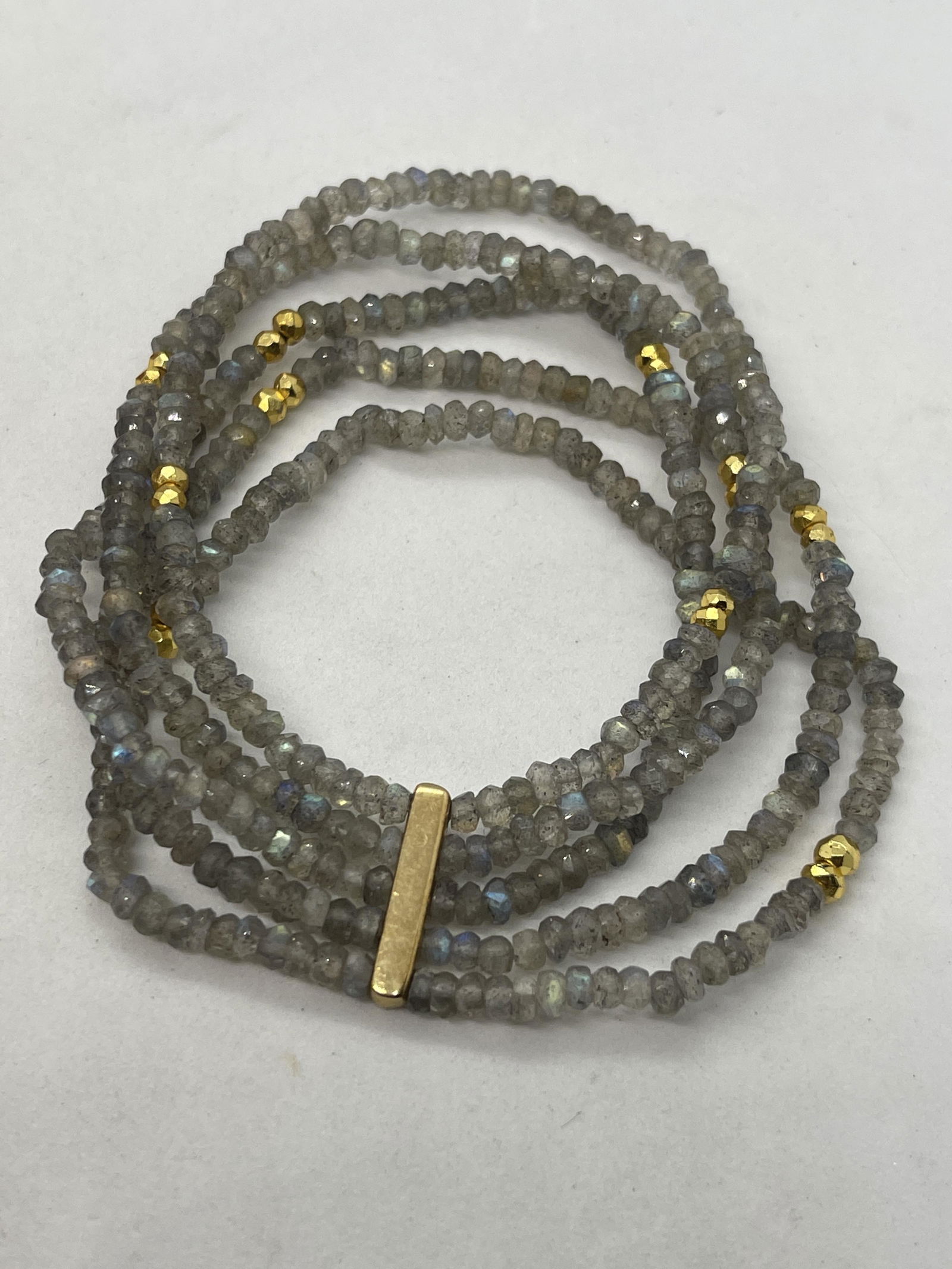 BEADED 14K GOLD AND GEMSTONE 5 ROW STRETCH BRACELET (1 of 3)