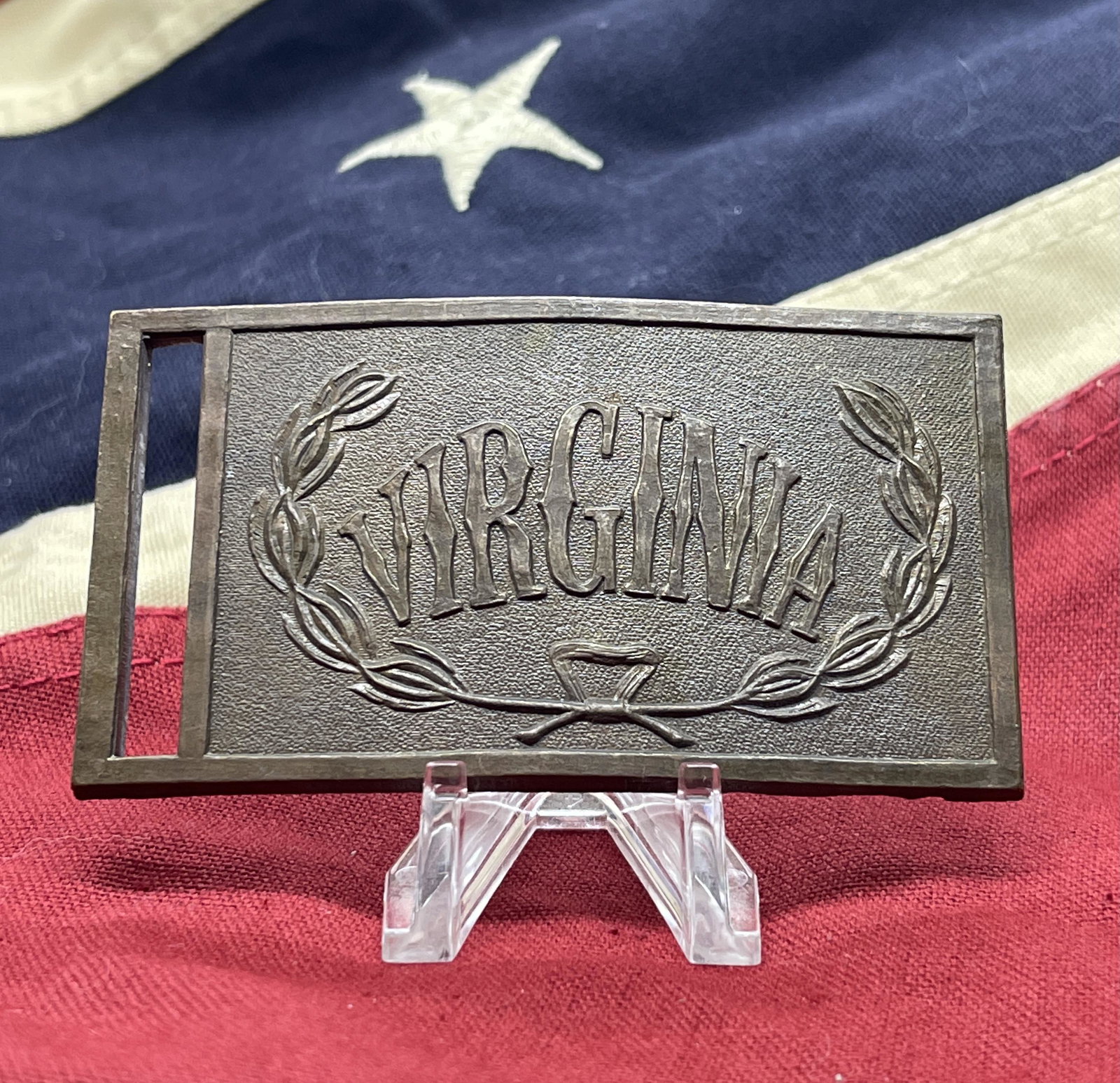 VERY RARE CIVIL WAR CONFEDERATE VIRGINIA BELT BUCKLE: VERY RARE CIVIL WAR CONFEDERATE VIRGINIA BELT BUCKLE W/MAKER MARKS. IN MINT OVERALL SHAPE AND CONDITION WITH A BEAUTIFUL OVERALL PATINA. HAS A GREAT LOOK TO IT WITH AN EXCELLENT OVERALL EYE APPEAL. PL