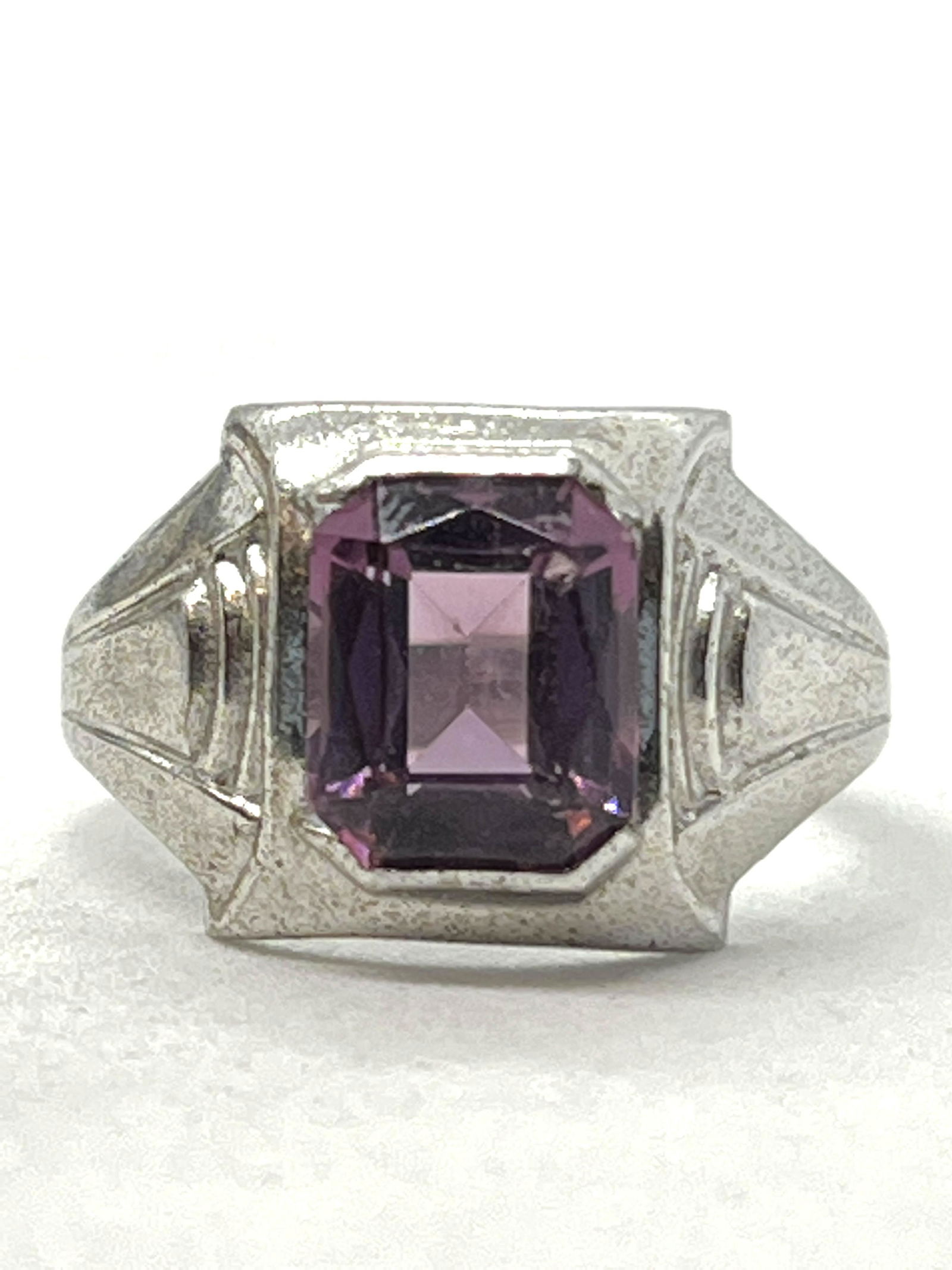 MENS ART DECO STERLING 2CT PURPLE STONE RING SZ 9 (1 of 3)
