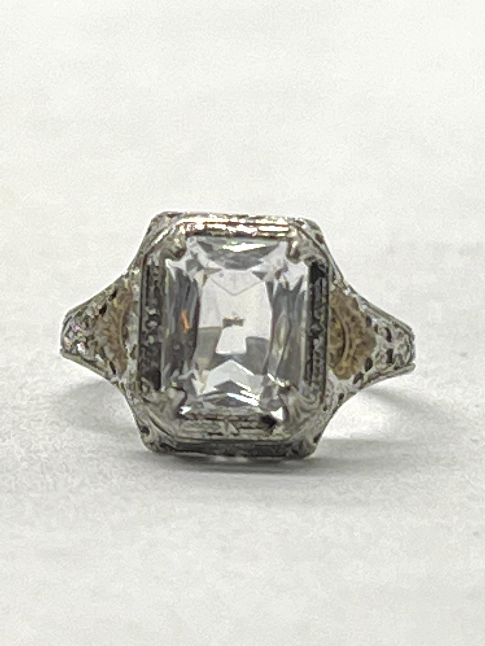 ART DECO STERLING/GOLD ACCENTS FILIGREE RING SZ 6 (1 of 3)