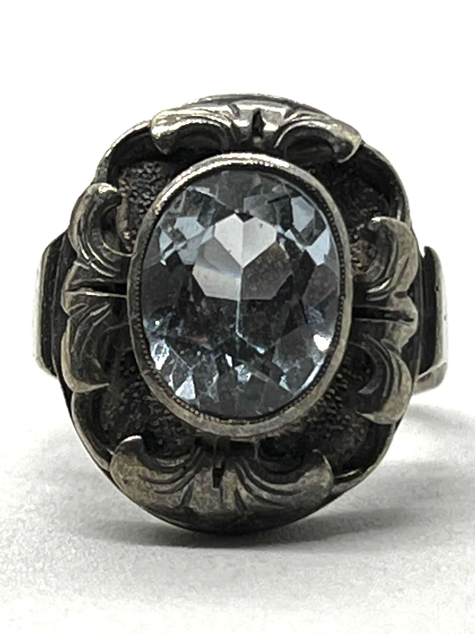 ART DECO STERLING SILVER 3 CT BLUE STONE RING SZ 7 (1 of 3)