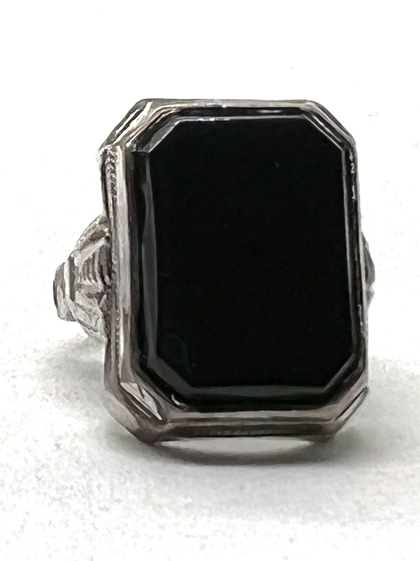 ART DECO STERLING 5 CT ONYX FILIGREE RING SZ 5 (1 of 3)