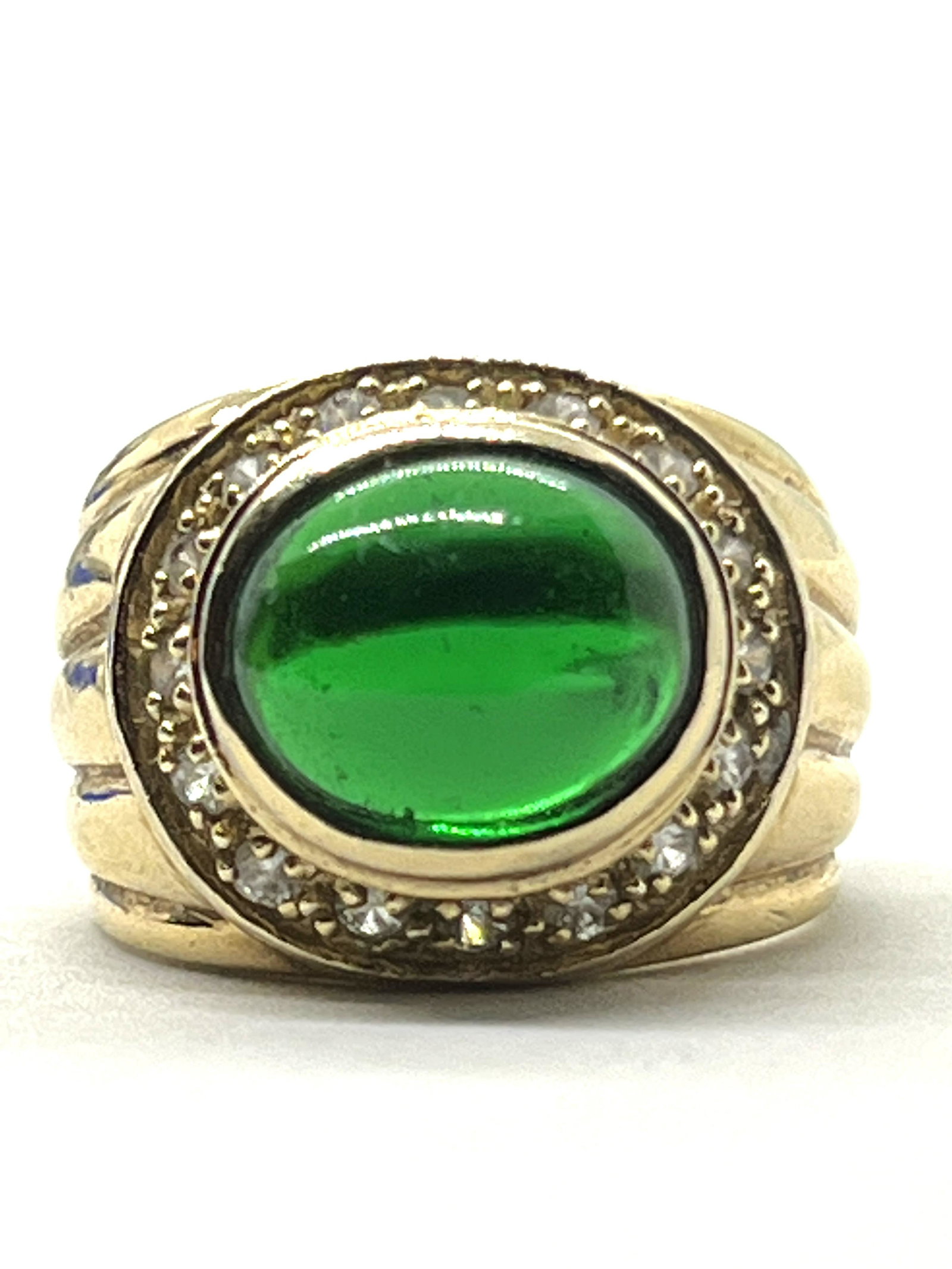 MENS STERLING SILVER GOLD WASH GREEN STONE RING SZ 8.5 (1 of 2)