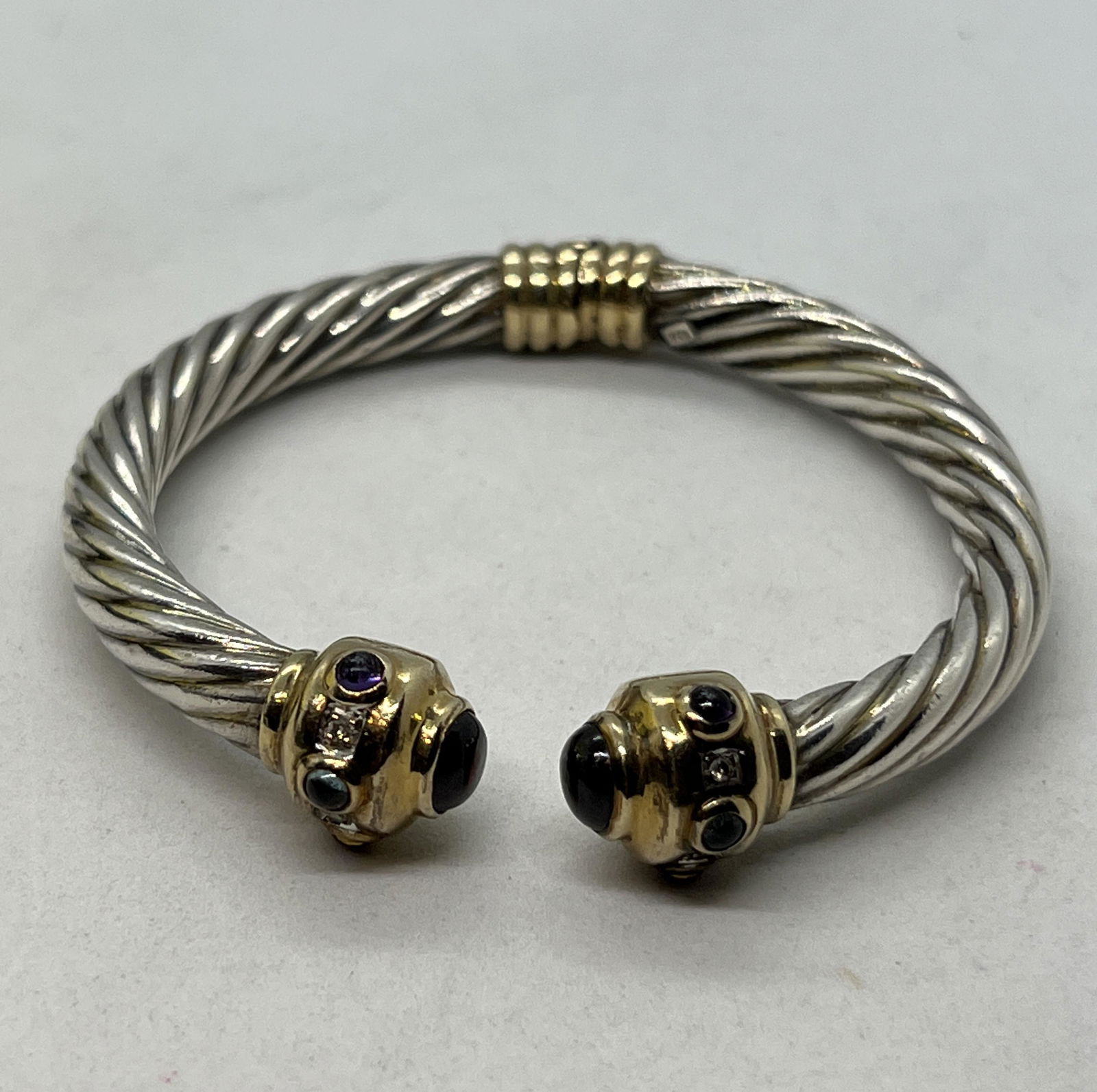 DAVID YURMAN STYLE 14K GOLD & STERLING GEMSTONE CUFF (1 of 4)