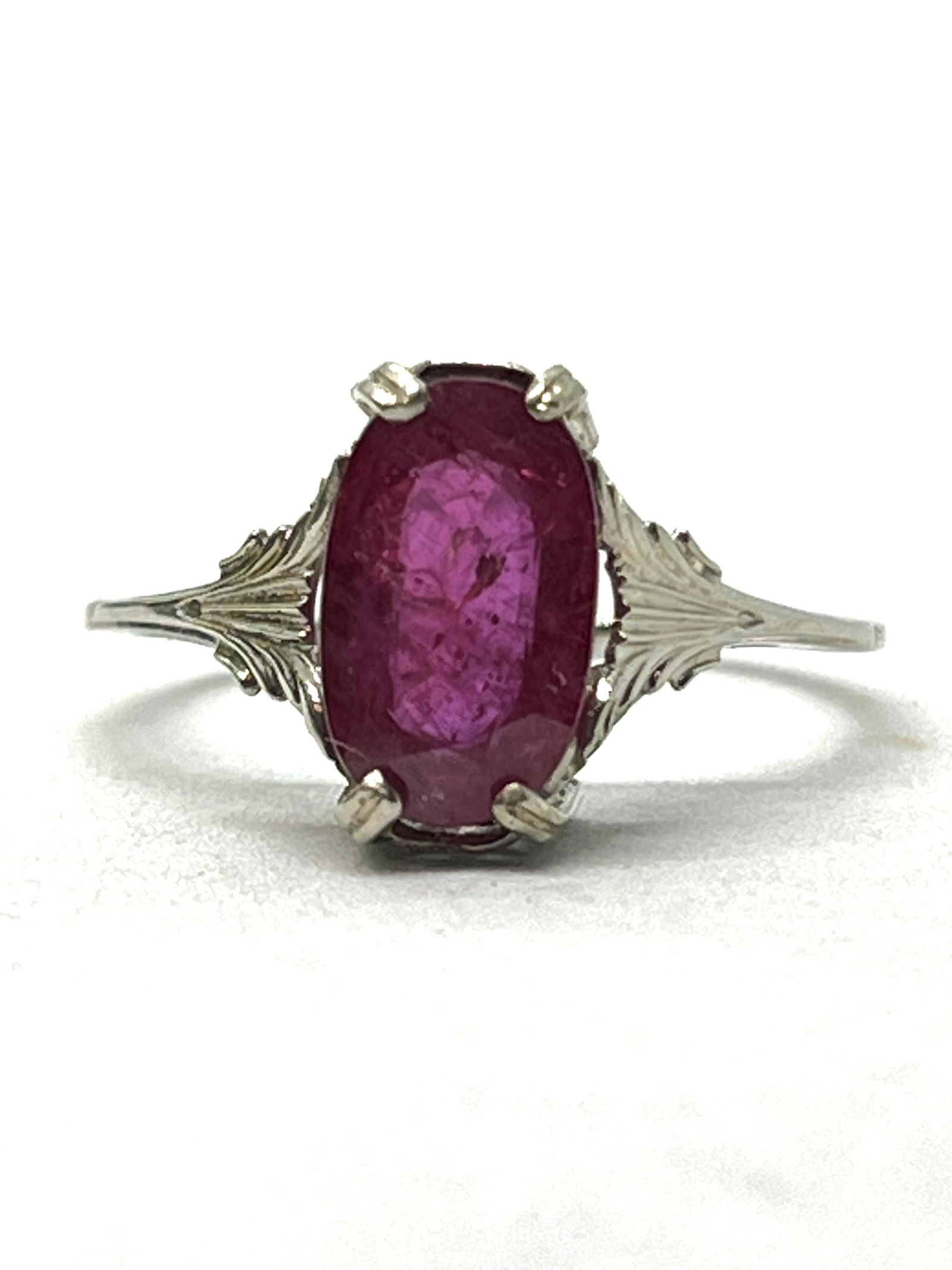 ART DECO 14K WHITE GOLD 3 CT CABOCHON RUBY FILIGREE (1 of 3)