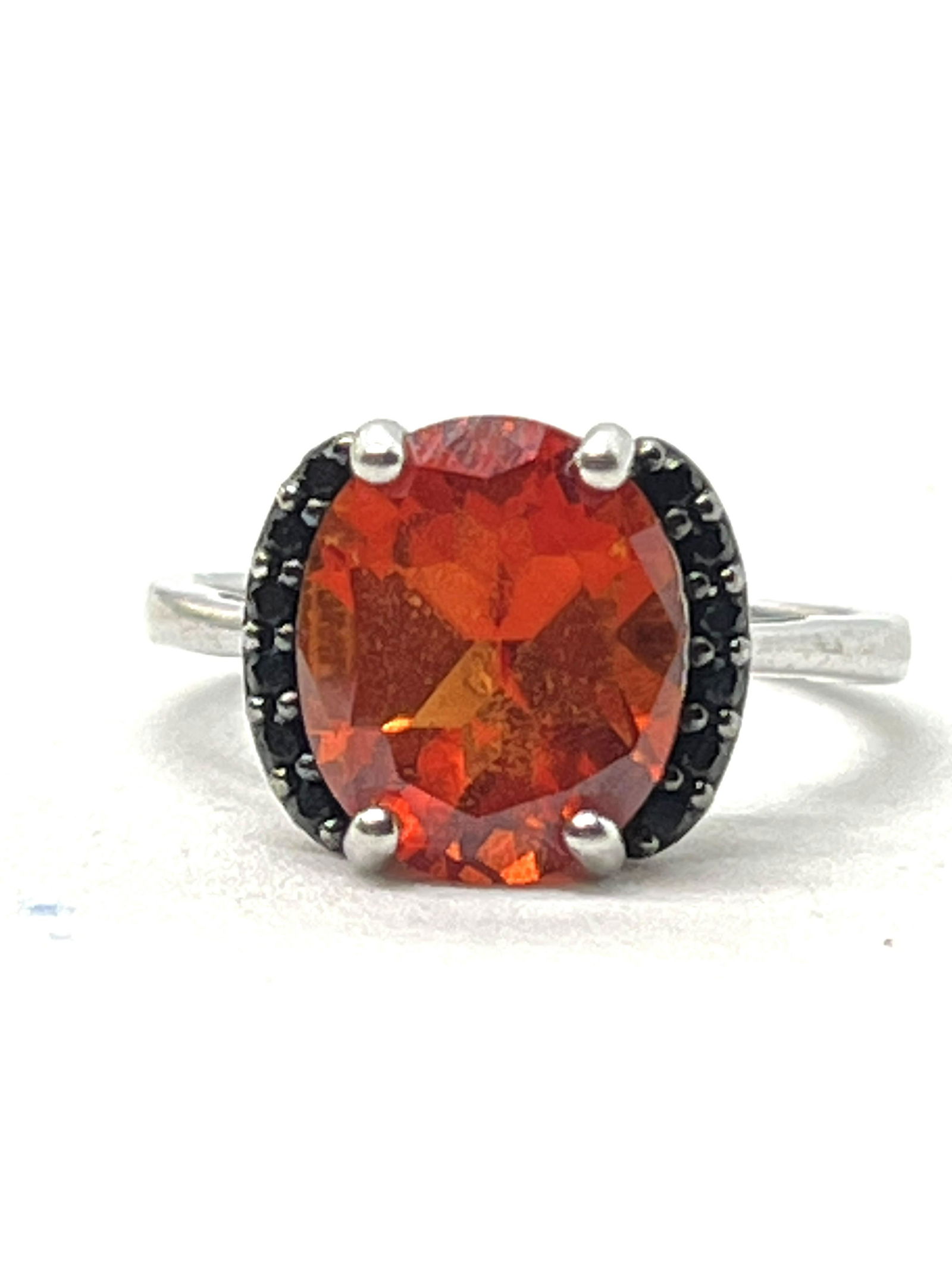 STERLING SILVER ORANGE/BLACK STONES COCKTAIL RING SZ (1 of 3)