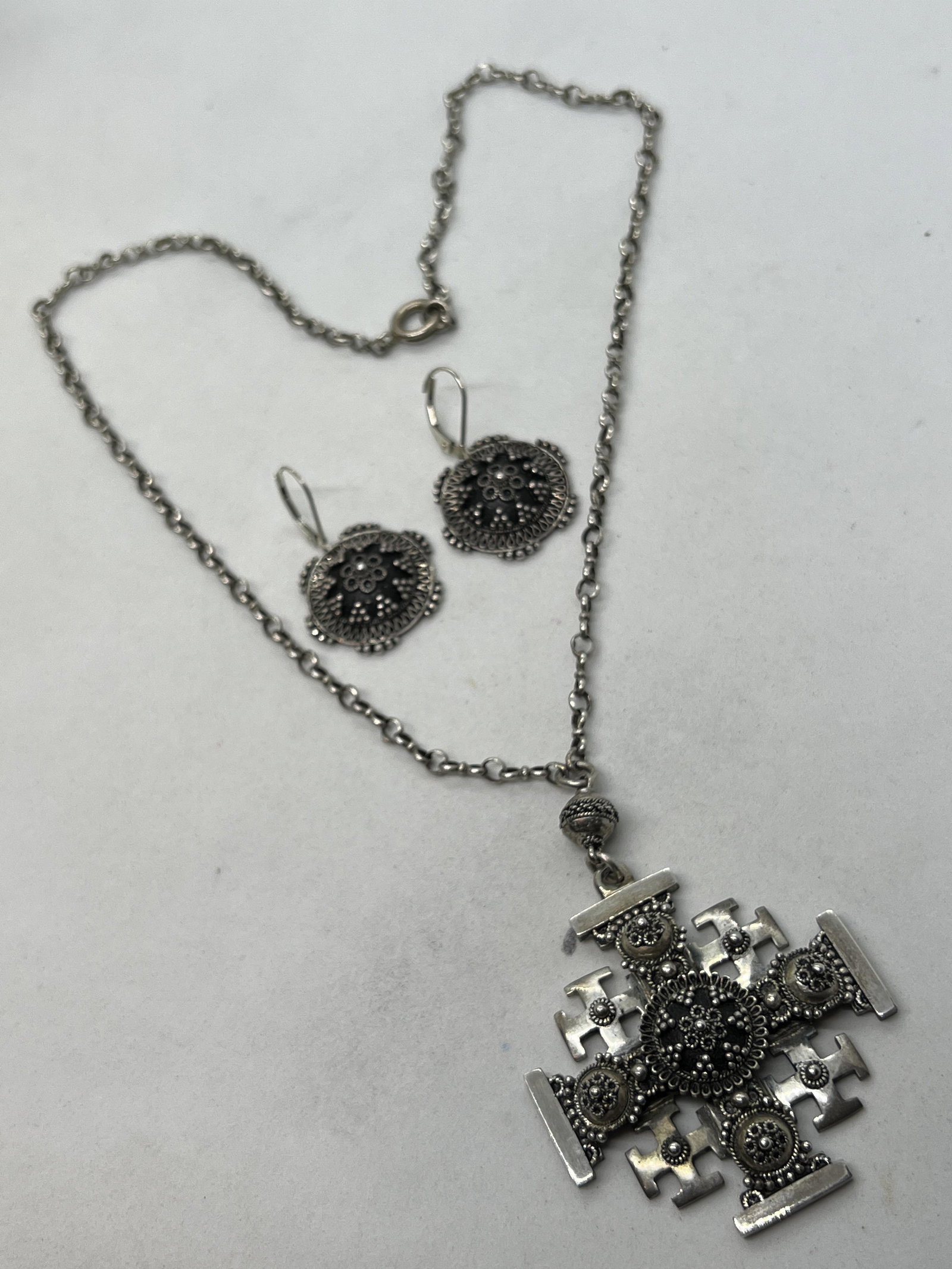 DESIGNER STERLING SILVER CROSS NECKLACE & EARRINGS SET (1 of 4)
