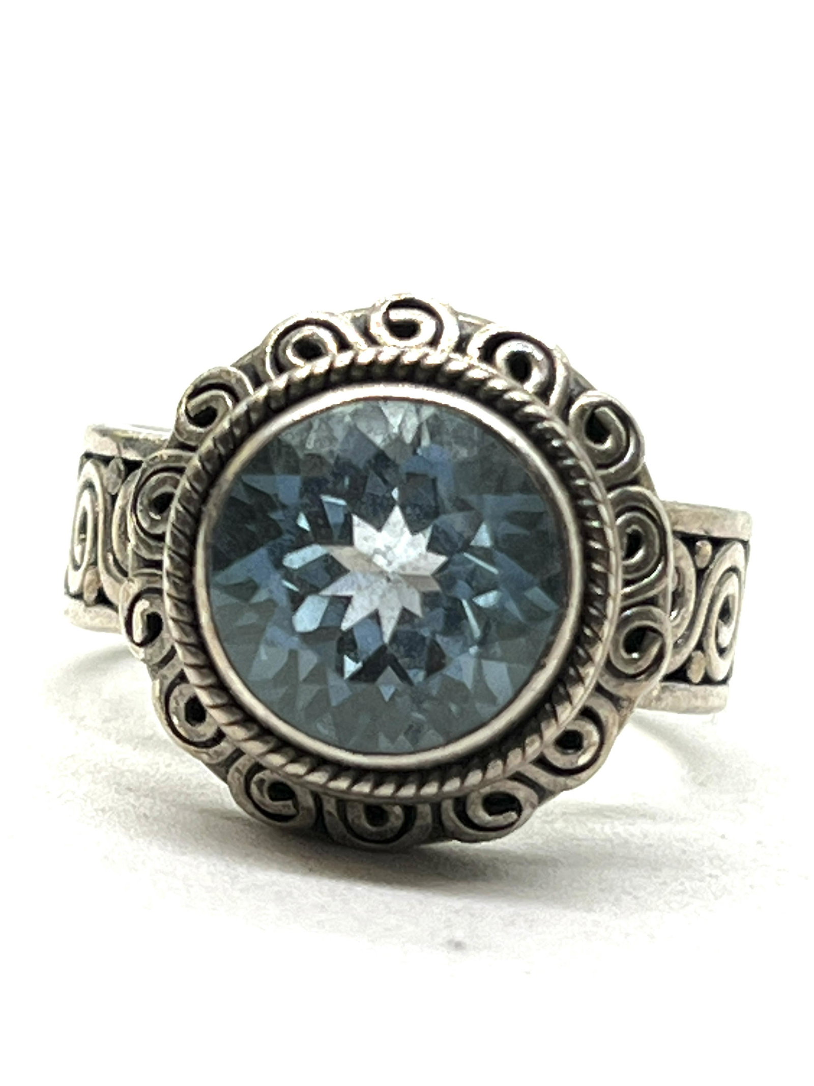 DESIGNER STERLING SILVER EFFY BLUE STONE COCKTAIL RING (1 of 4)