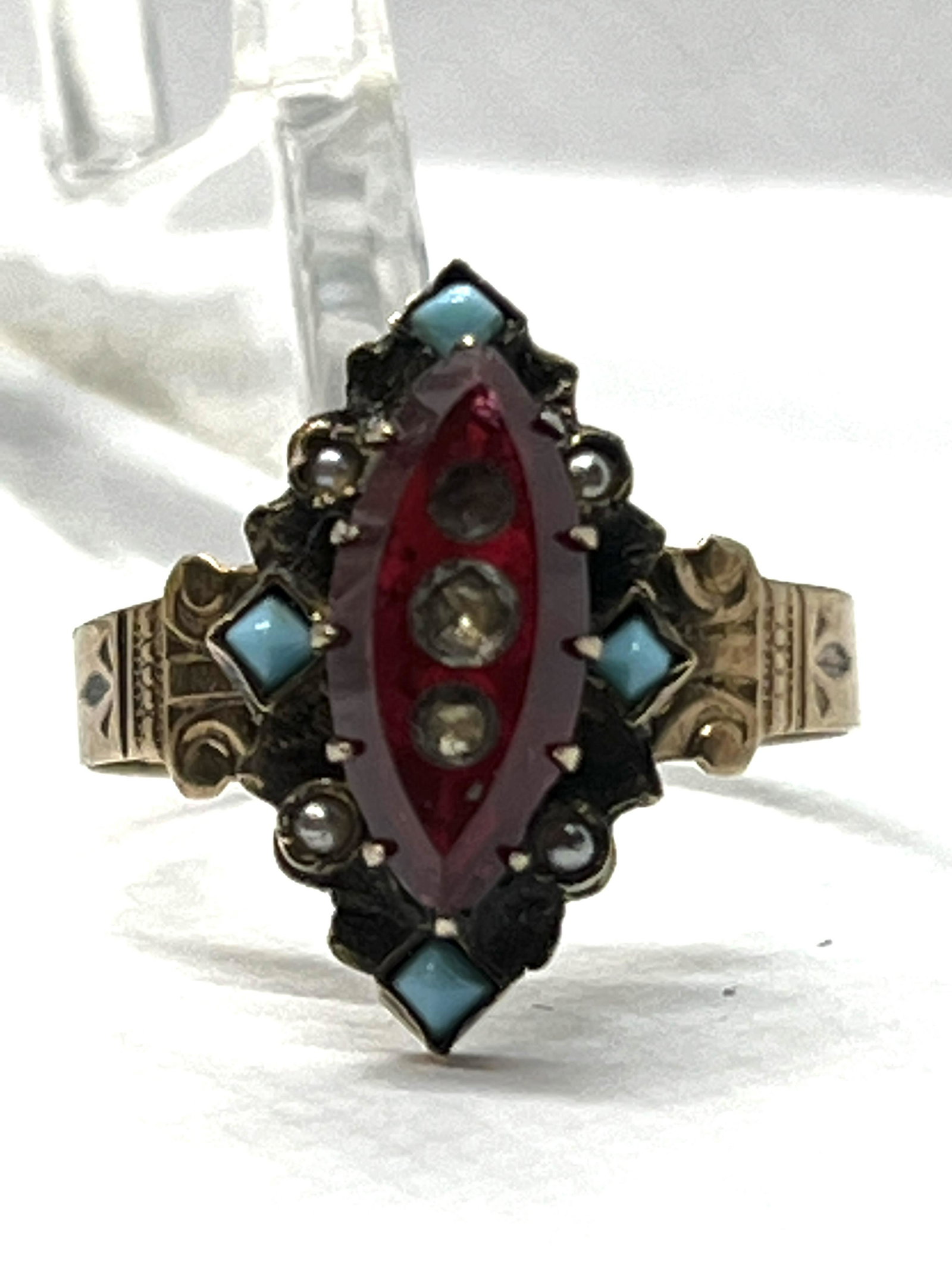 VICTORIAN 14K GOLD RUBY & TURQUOISE RING SZ 7 (1 of 4)
