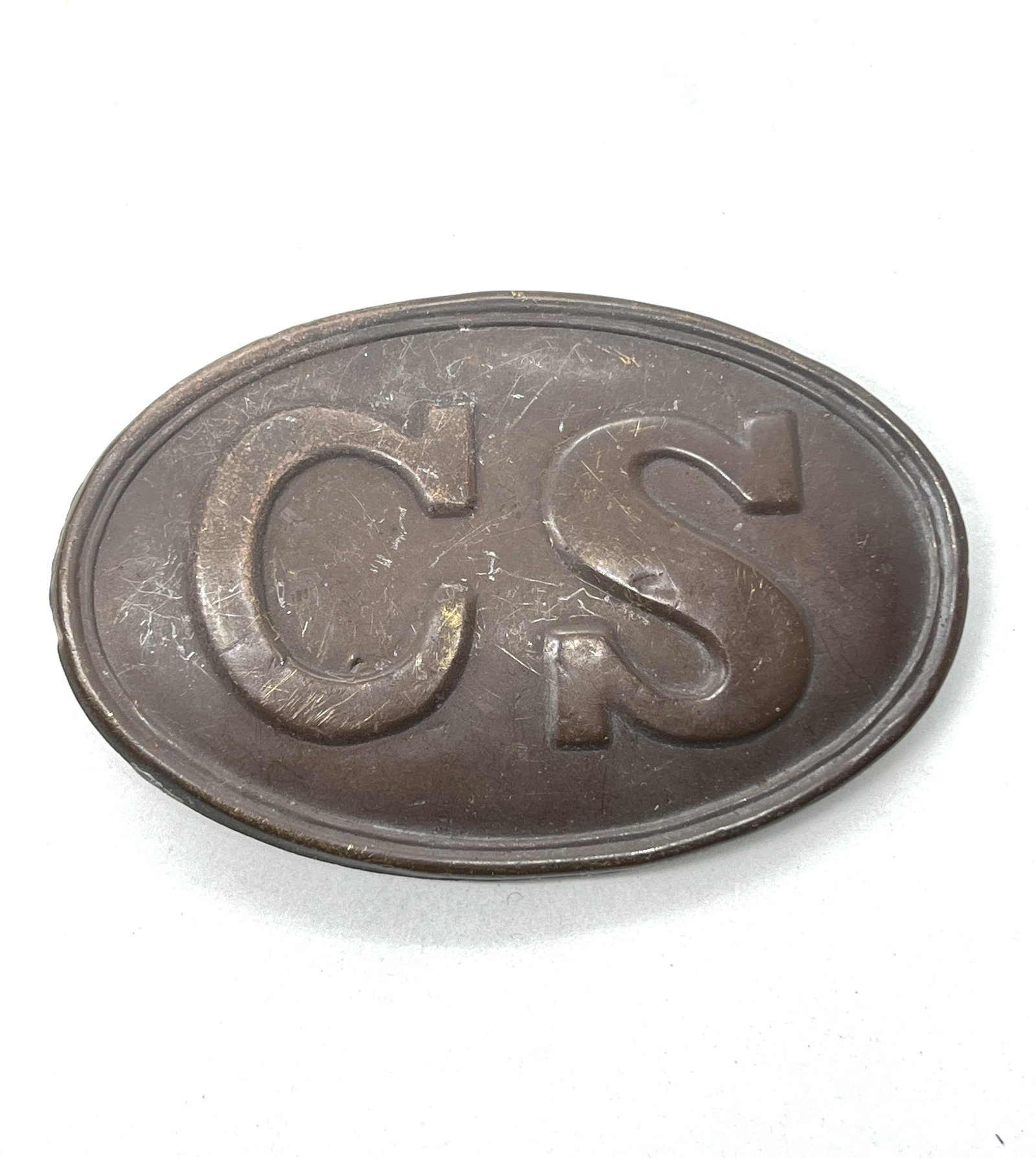 CIVIL WAR CONFEDERATE C.S. BELT BUCKLE: CIVIL WAR CONFEDERATE C.S. BELT BUCKLE. IN MINT OVERALL SHAPE AND CONDITION. HAS A GREAT LOOK TO IT WITH AN EXCELLENT OVERALL EYE APPEAL. PLEASE VIEW ALL DETAILED PICTURES. A GREAT FIND AND AN EXCELLE