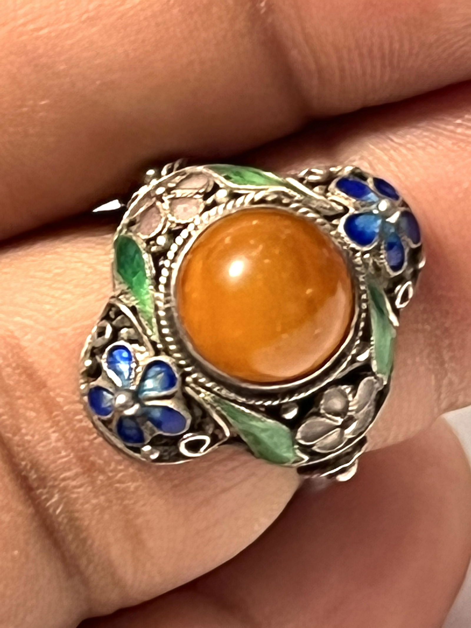 ANTIQUE STERLING SILVER ENAMELED GEMSTONE RING SZ 7 (1 of 5)