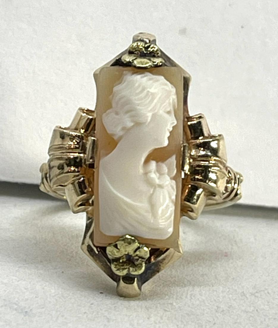 ANTIQUE 10K GOLD CAMEO COCKTAIL RING SZ 5.5 (1 of 3)