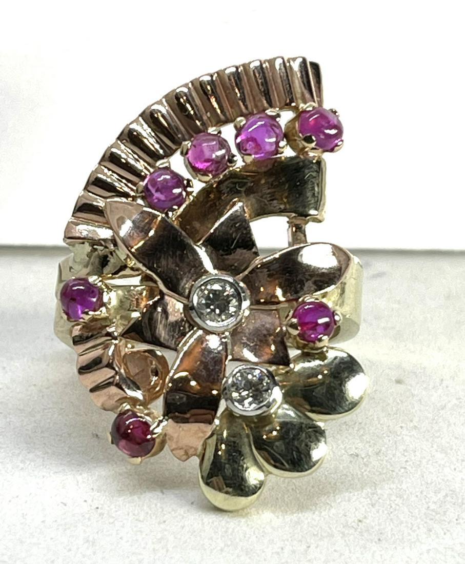 RETRO 14K GOLD 1.0 TCW RUBY & DIAMONDS RING SZ 7.5. 8.1 (1 of 4)