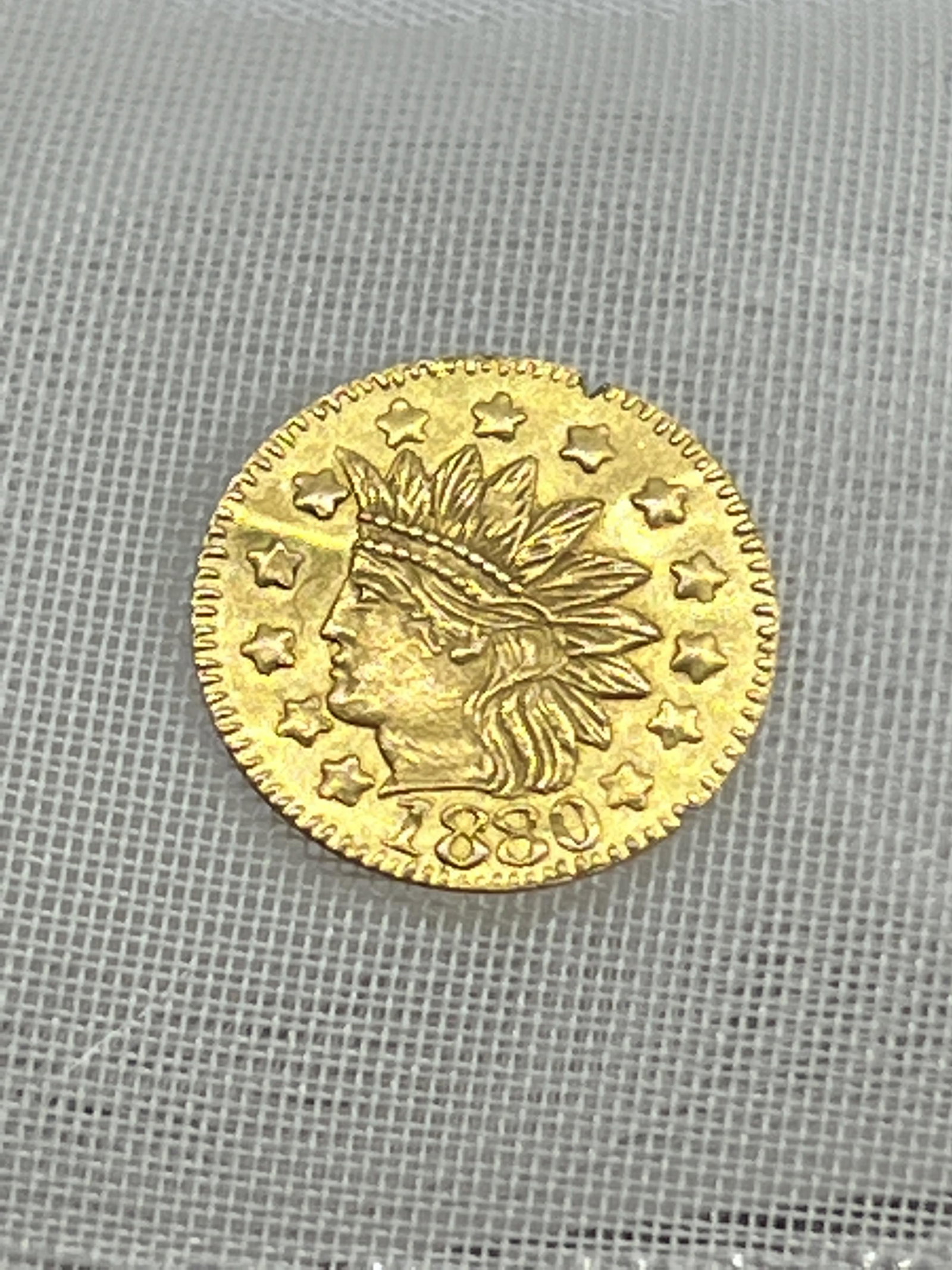 DATED 1880 1/2 CALIFORNIA GOLD INDIAN HEAD COIN (1 of 2)