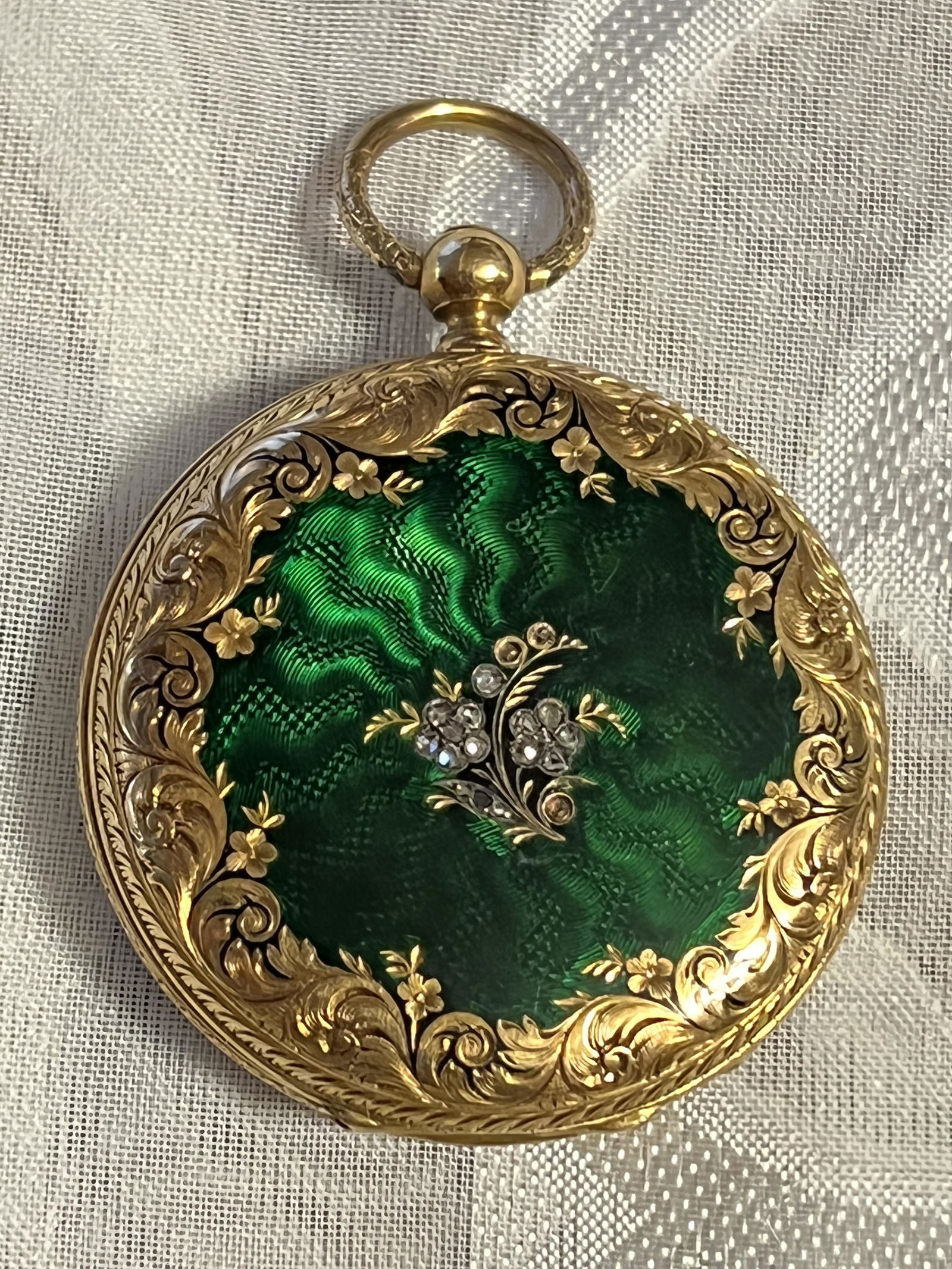 ANTIQUE 18K SWISS ENAMEL & DIAMOND CASED POCKET WATCH (1 of 12)