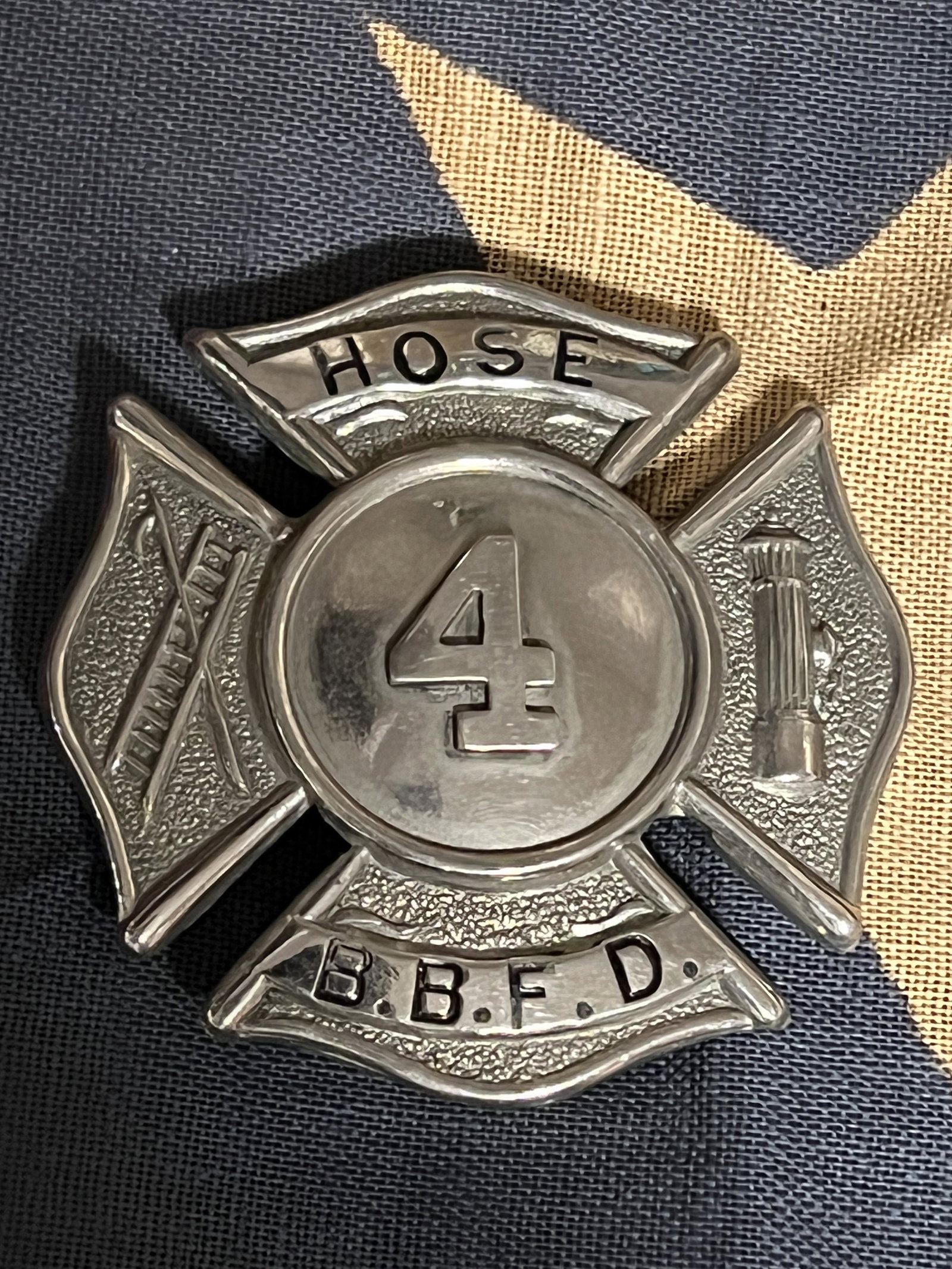 VINTAGE B.B.F.D FIRE DEPARTMENT BADGE: VINTAGE B.B.F.D FIRE DEPARTMENT BADGE. A RARE FIND. IN MINT OVERALL SHAPE AND CONDITION. A GREAT ADDITION TO YOUR COLLECTION.