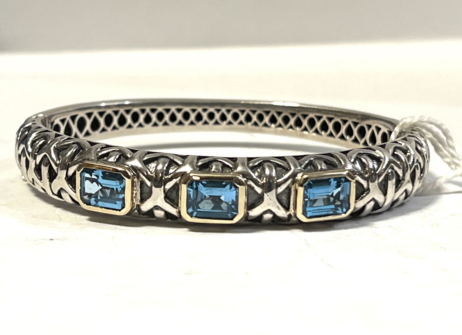 14K & STERLING 5 TCW BLUE TOPAZ BANGLE BRACELET (1 of 6)