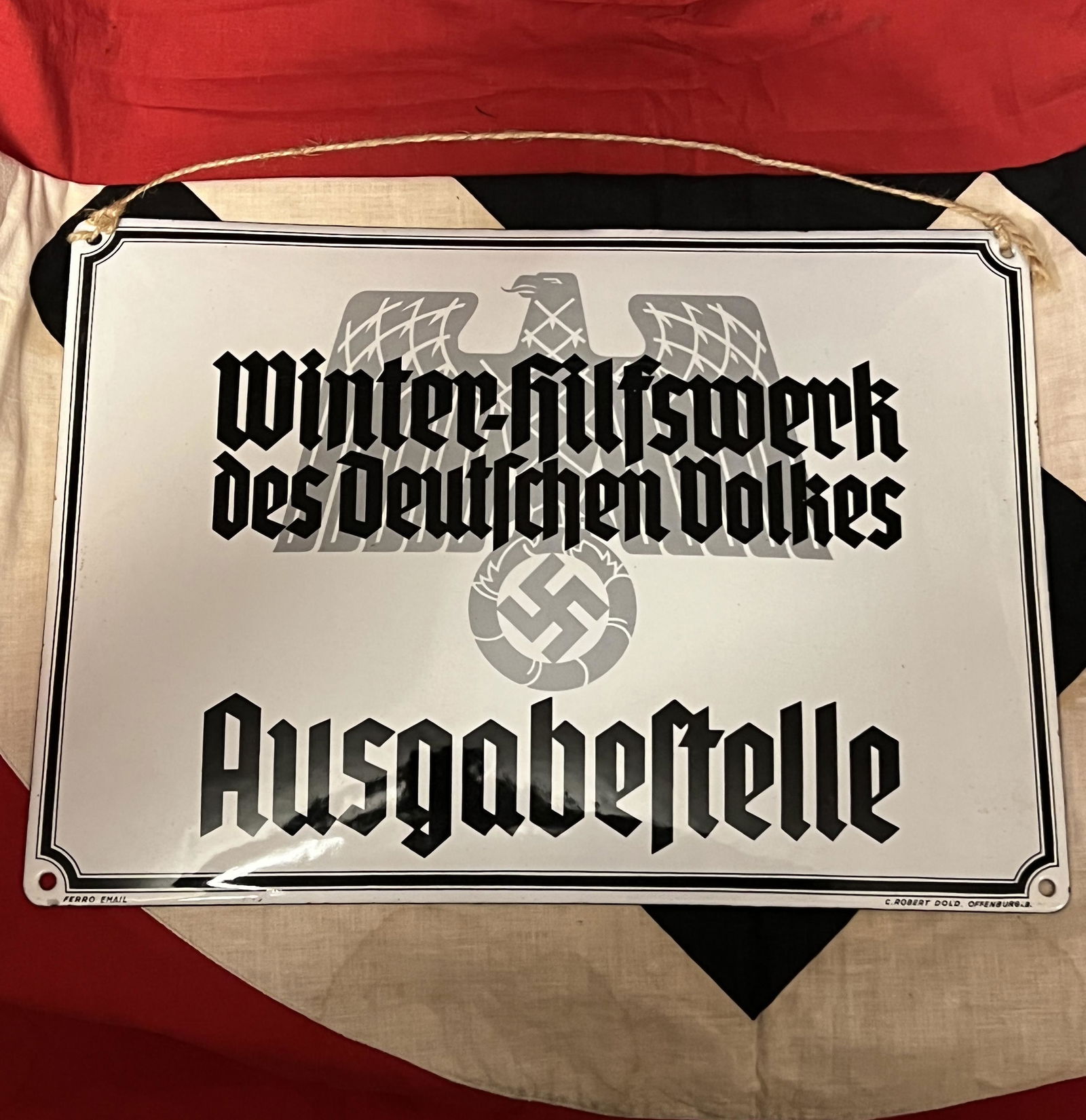 WW2 GERMAN WINTER RELIEF ORGANIZATION WHW ENAMELED SIGN: WW2 GERMAN WINTER RELIEF ORGANIZATION WHW EMAILLESCHILD ENAMELED SIGN. A RARE FIND. IT IS IN MINT OVERALL SHAPE AND CONDITION WITH A BEAUTIFUL OVERALL PATINA. HAS A GREAT LOOK TO IT WITH AN EXCELLENT