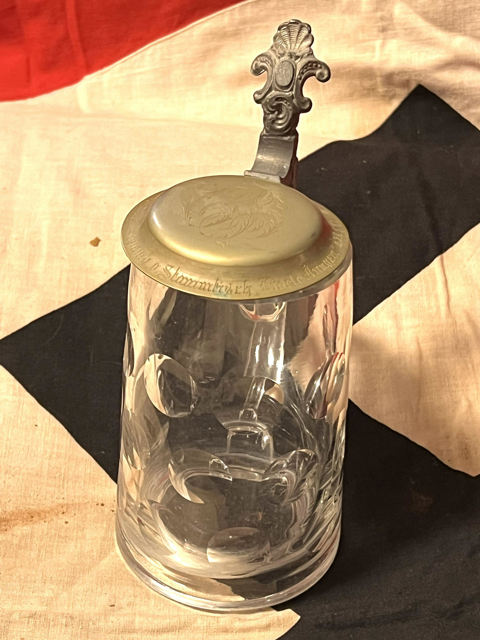 WW2 GERMAN NAZI GLASS STEINMUG: WW2 GERMAN NAZI GLASS STEINMUG. A RARE FIND. IT IS IN MINT OVERALL SHAPE AND CONDITION WITH A BEAUTIFUL OVERALL PATINA. HAS A GREAT LOOK TO IT WITH AN EXCELLENT OVERALL EYE APPEAL. A GREAT FIND AND AN
