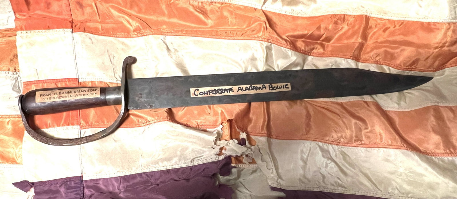 BANNERMAN'S CIVIL WAR CONFEDERATE ALABAMA BOWIE KNIFE: BANNERMAN'S CIVIL WAR CONFEDERATE ALABAMA BOWIE KNIFE. A VERY RARE FIND. IT IS IN MINT OVERALL SHAPE AND CONDITION WITH A BEAUTIFUL OVERALL PATINA. HAS A GREAT LOOK TO IT WITH AN EXCELLENT OVERALL EYE