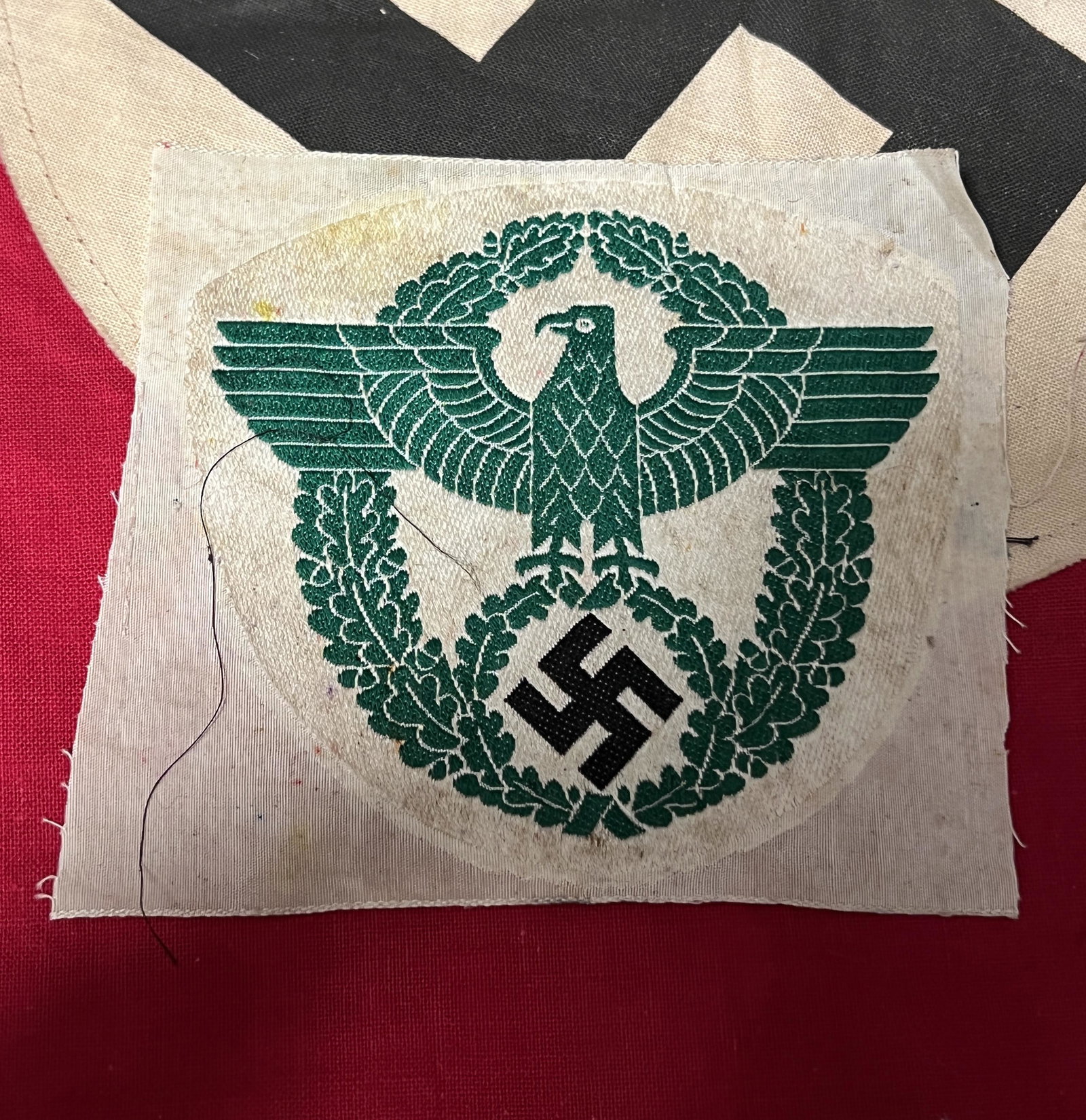WW2 GERMAN POLICE SPORT VEST BREAST EAGLE INSIGNIA: WW2 GERMAN POLICE SPORT VEST BREAST EAGLE INSIGNIA. IT IS IN MINT OVERALL SHAPE AND CONDITION WITH A BEAUTIFUL OVERALL PATINA. HAS A GREAT LOOK TO IT WITH AN EXCELLENT OVERALL EYE APPEAL. A GREAT FIND
