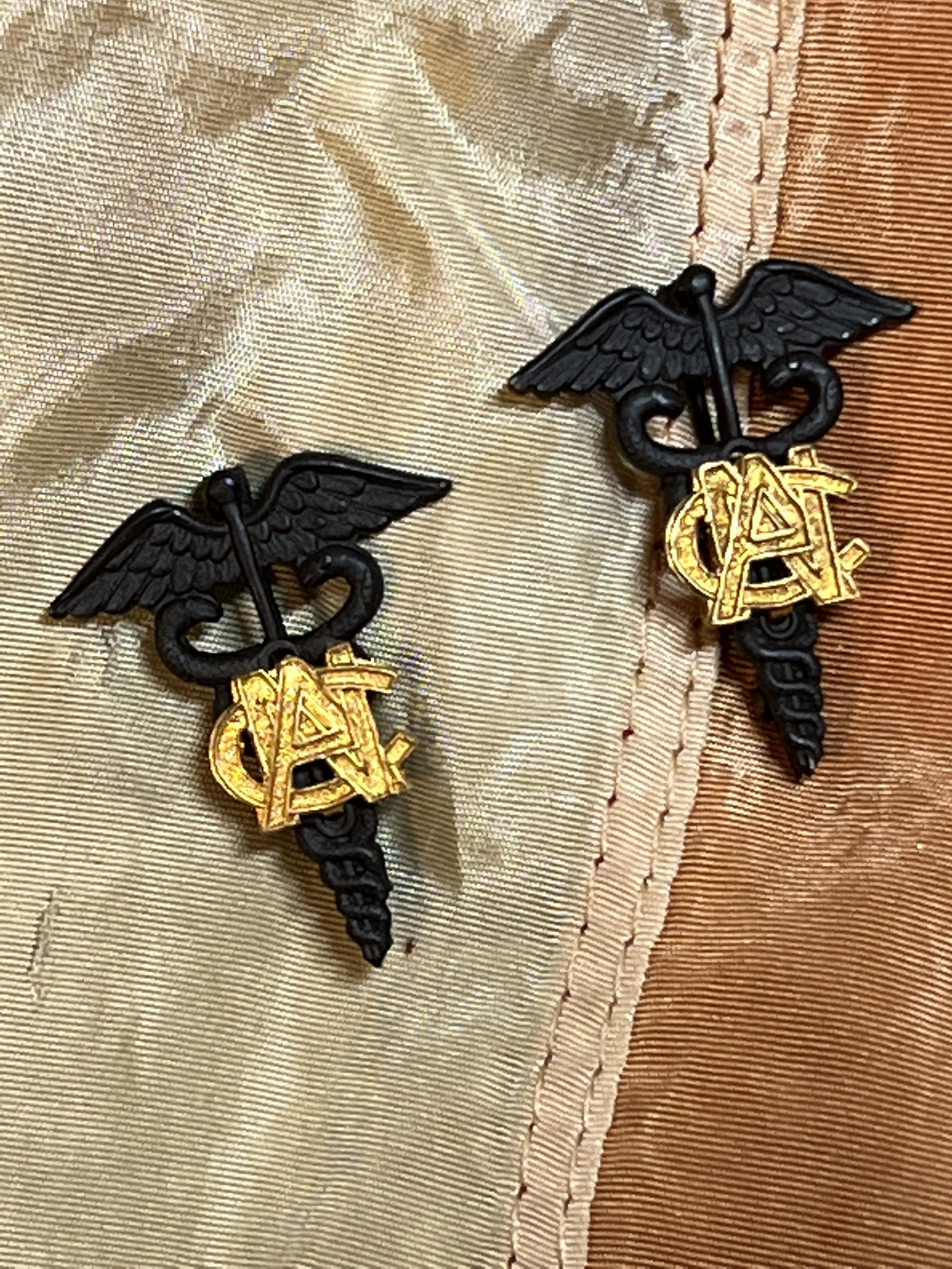 PAIR OF WW1 ANC OFFICERS COLLAR INSIGNIAS: PAIR OF WW1 ANC OFFICERS COLLAR INSIGNIAS - ARMY NURSE CORPS. A RARE FIND. IN MINT OVERALL SHAPE AND CONDITION. A GREAT FIND AND AN EXCELLENT ADDITION TO YOUR COLLECTION.