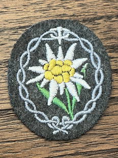 SCARCE WW2 GERMAN MOUNTAIN TROOPS SLEEVE PATCH INSIGNIA: SCARCE WW2 GERMAN MOUNTAIN TROOPS SLEEVE PATCH INSIGNIA. A RARE FI8ND. HAS A GREAT LOOK TO IT WITH AN EXCELLENT OVERALL EYE APPEAL. WAS BROUGHT BACK HOME BY A VET. PLEASE VIEW ALL DETAILED PICTURES.