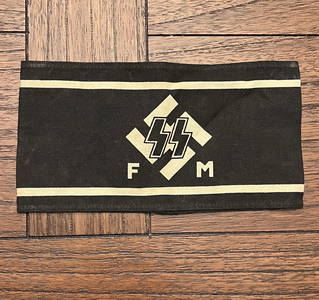 WW2 GERMAN WAFFEN SS FM ARMBAND W/SS STAMP & RZM TAG