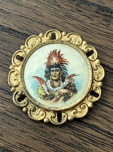 1899 REDMEN'S JUBILEE NATIVE AMERICAN BADGE: 1899 REDMEN'S JUBILEE NATIVE AMERICAN BADGE. A RARE FIND. HAS A GREAT LOOK TO IT WITH AN EXCELLENT OVERALL EYE APPEAL. A GREAT FIND AND AN EXCELLENT ADDITION TO YOUR COLLECTION.