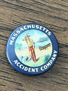 EARLY NATIVE AMERICAN MASSACHUSETTS ACCIDEND COMPANY BADGE: EARLY NATIVE AMERICAN MASSACHUSETTS ACCIDEND COMPANY BADGE. A RARE FIND. IT IS IN MINT OVERALL SHAPE AND CONDITION WITH A BEAUTIFUL OVERALL PATINA. HAS A GREAT LOOK TO IT WITH AN EXCELLENT OVERALL