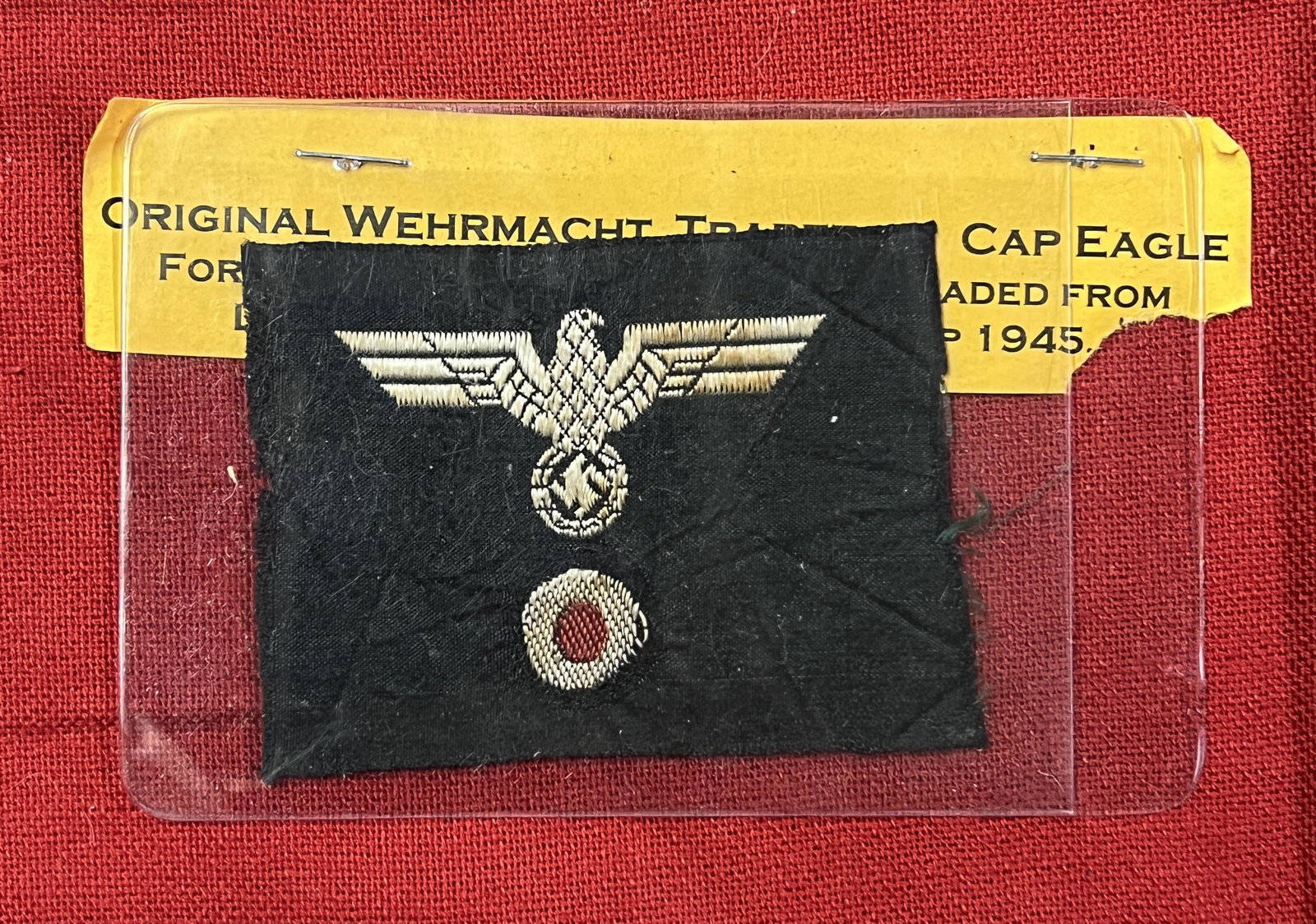WW2 GERMAN WEHRMACHT CAP EAGLE: WW2 GERMAN WEHRMACHT CAP EAGLE. A RARE FIND. WAS BROUGHT BACK HOME BY A VET. PLEASE VIEW ALL DETAILED PICTURES. A GREAT FIND AND AN EXCELLENT ADDITION TO YOUR COLLECTION.