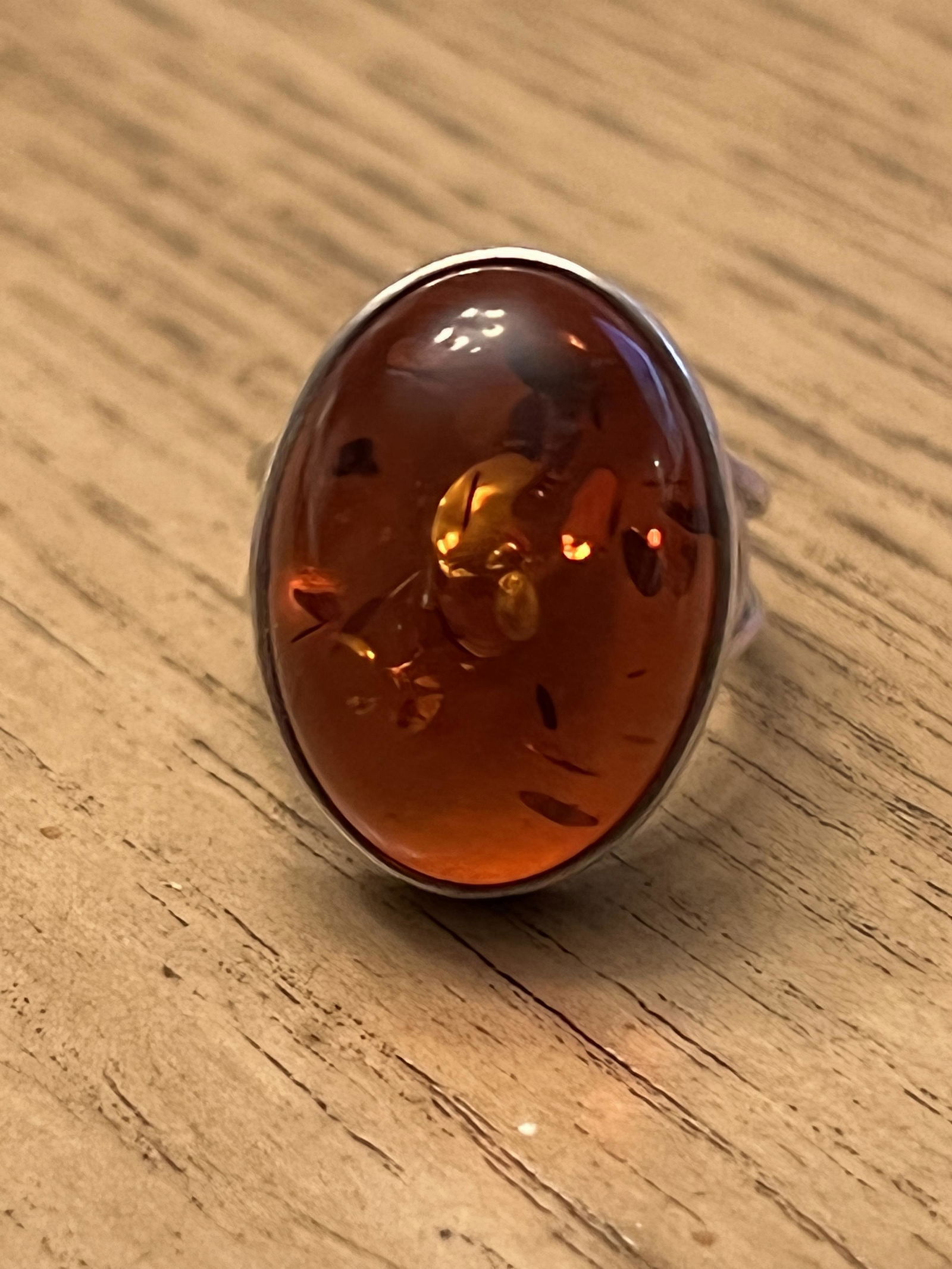 ESTATE STERLING SILVER AMBER RING SZ 6 (1 of 3)