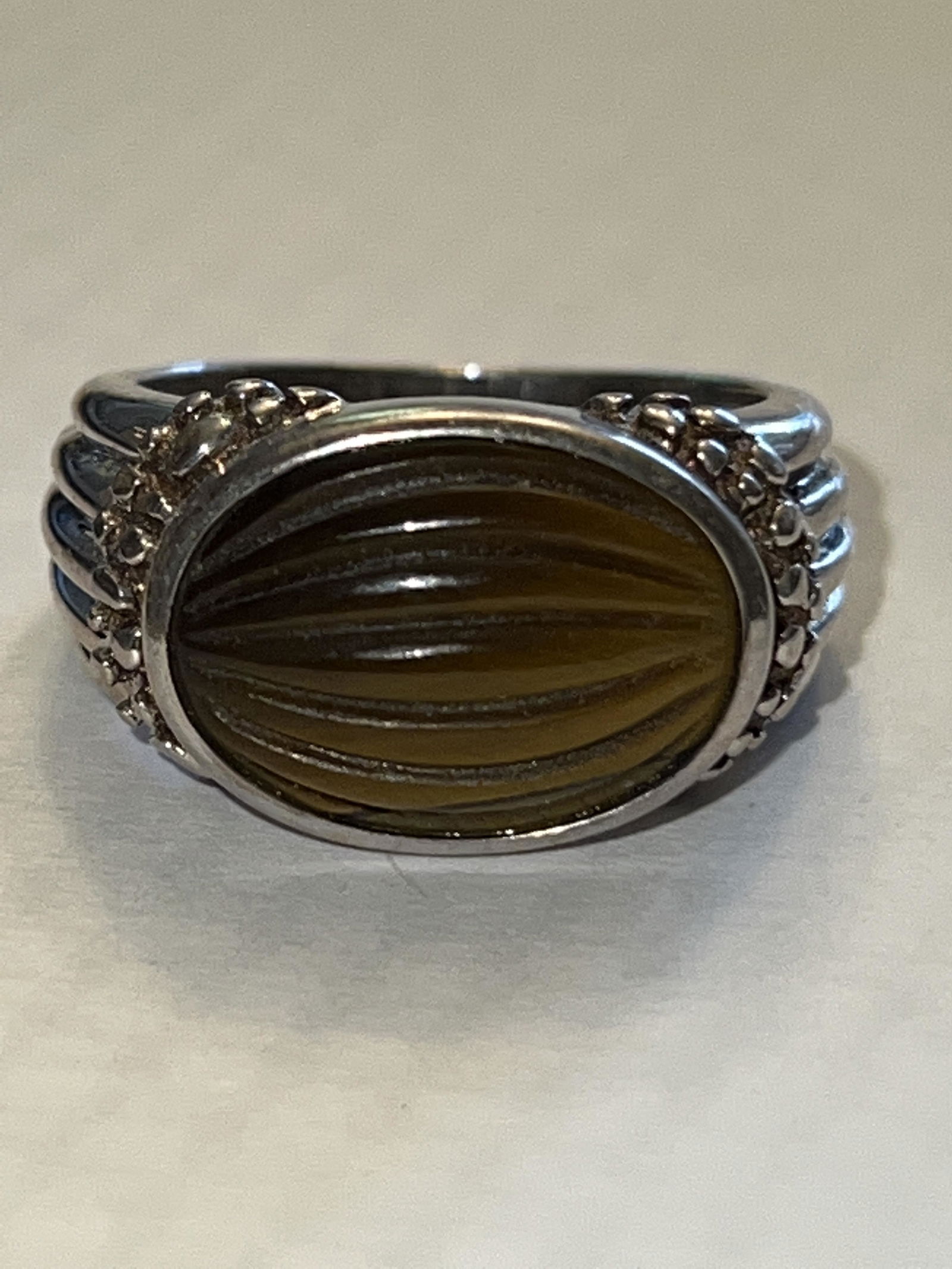 STERLING SILVER TIGER EYE STONE COCKTAIL RING SZ 8 (1 of 2)