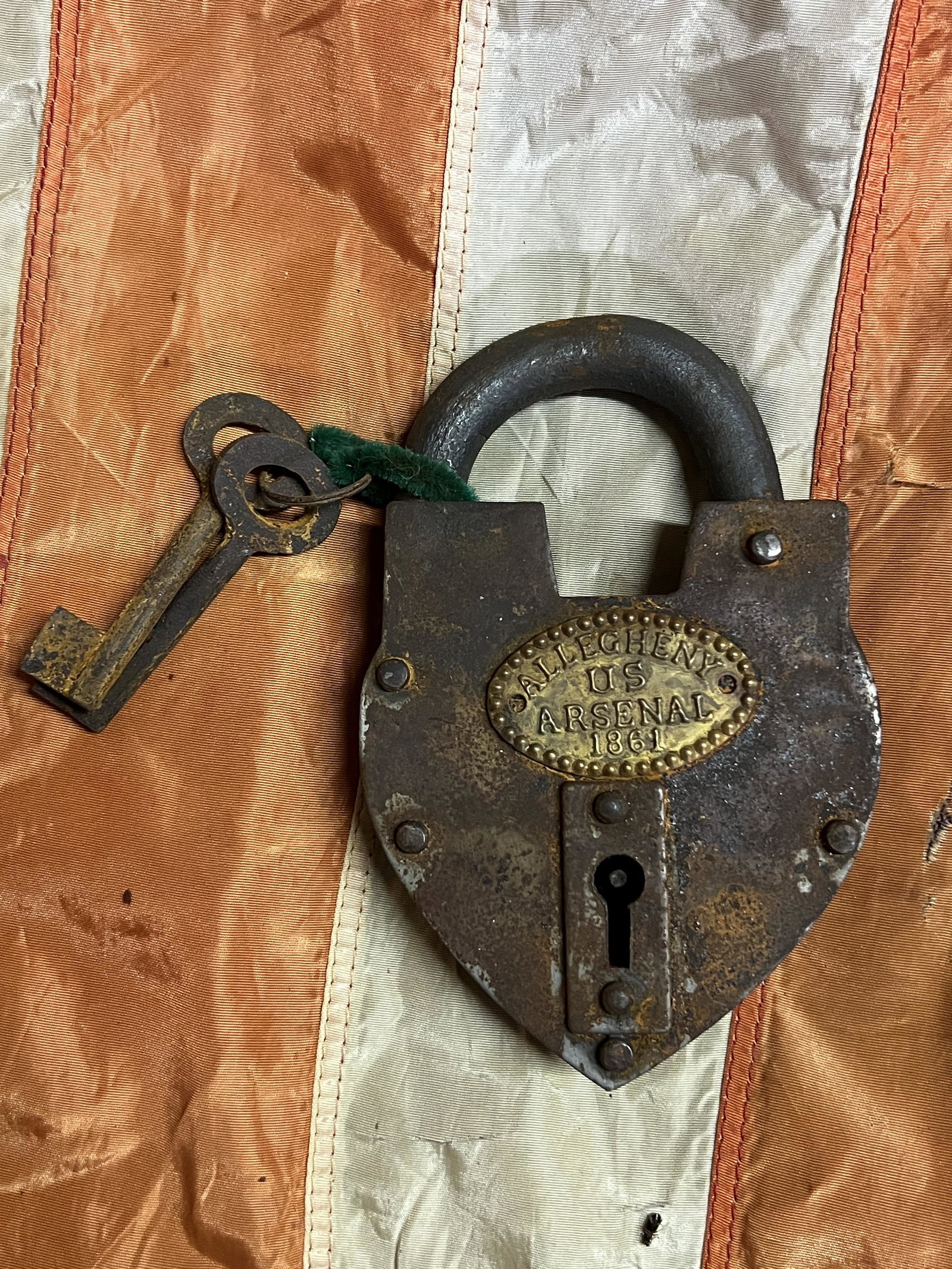 DATED 1861 CIVIL WAR ALLEGHENY US ARSENAL LOCK W/KEYS: DATED 1861 CIVIL WAR ALLEGHENY US ARSENAL LOCK W/KEYS. A RARE FIND. IT IS IN MINT OVERALL SHAPE AND CONDITION WITH A BEAUTIFUL OVERALL PATINA. HAS A GREAT LOOK TO IT WITH AN EXCELLENT OVERALL EYE APPE