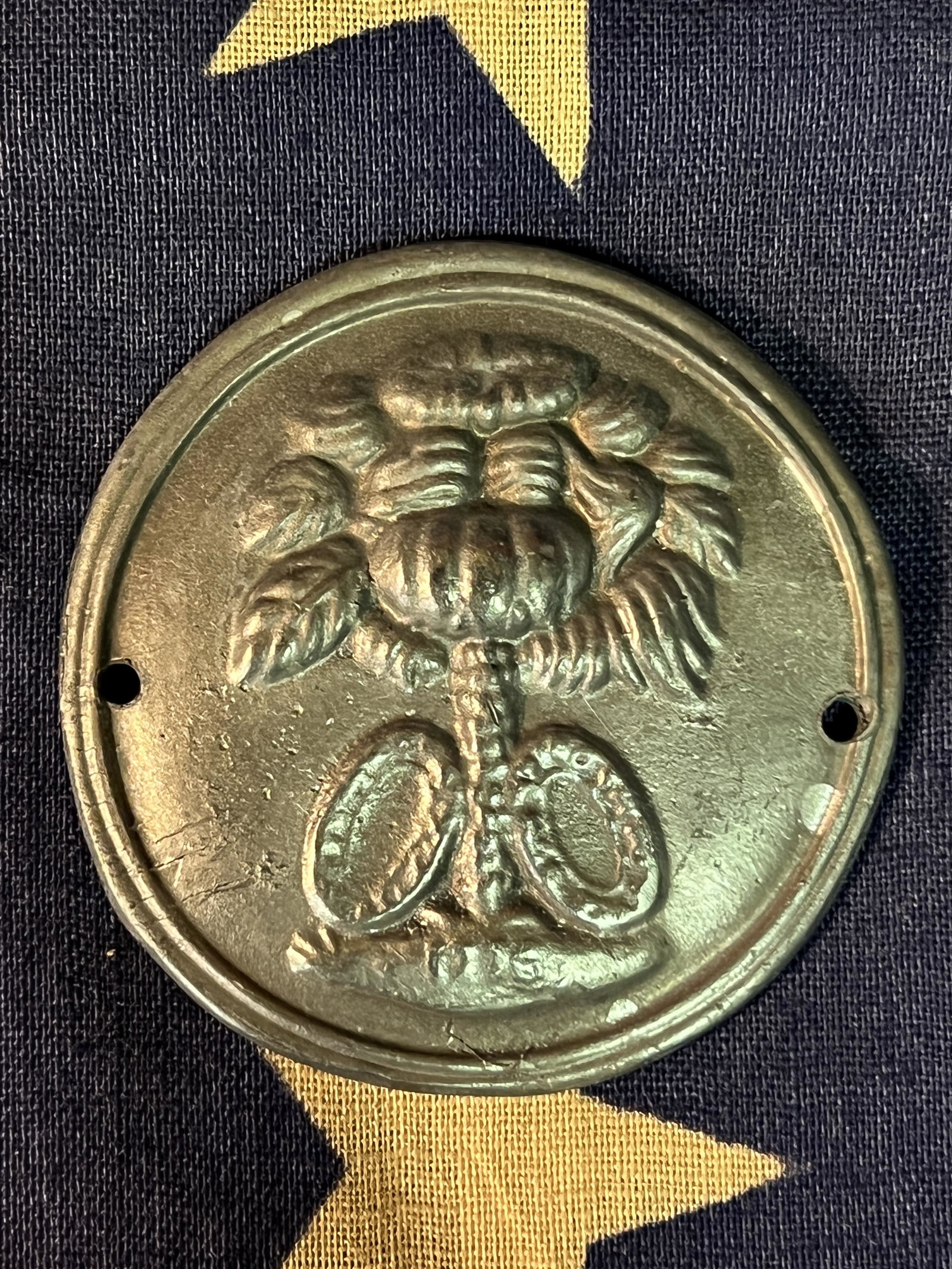 RARE CIVIL WAR CHARLESTON GUNS CONFEDERATE SOUTH CAROLINA PLATE: RARE CIVIL WAR CHARLESTON GUNS CONFEDERATE SOUTH CAROLINA PLATE. A RARE FIND. DATED 1863. IT IS IN MINT OVERALL SHAPE AND CONDITION WITH A BEAUTIFUL OVERALL PATINA. HAS A GREAT LOOK TO IT WITH AN EXCE