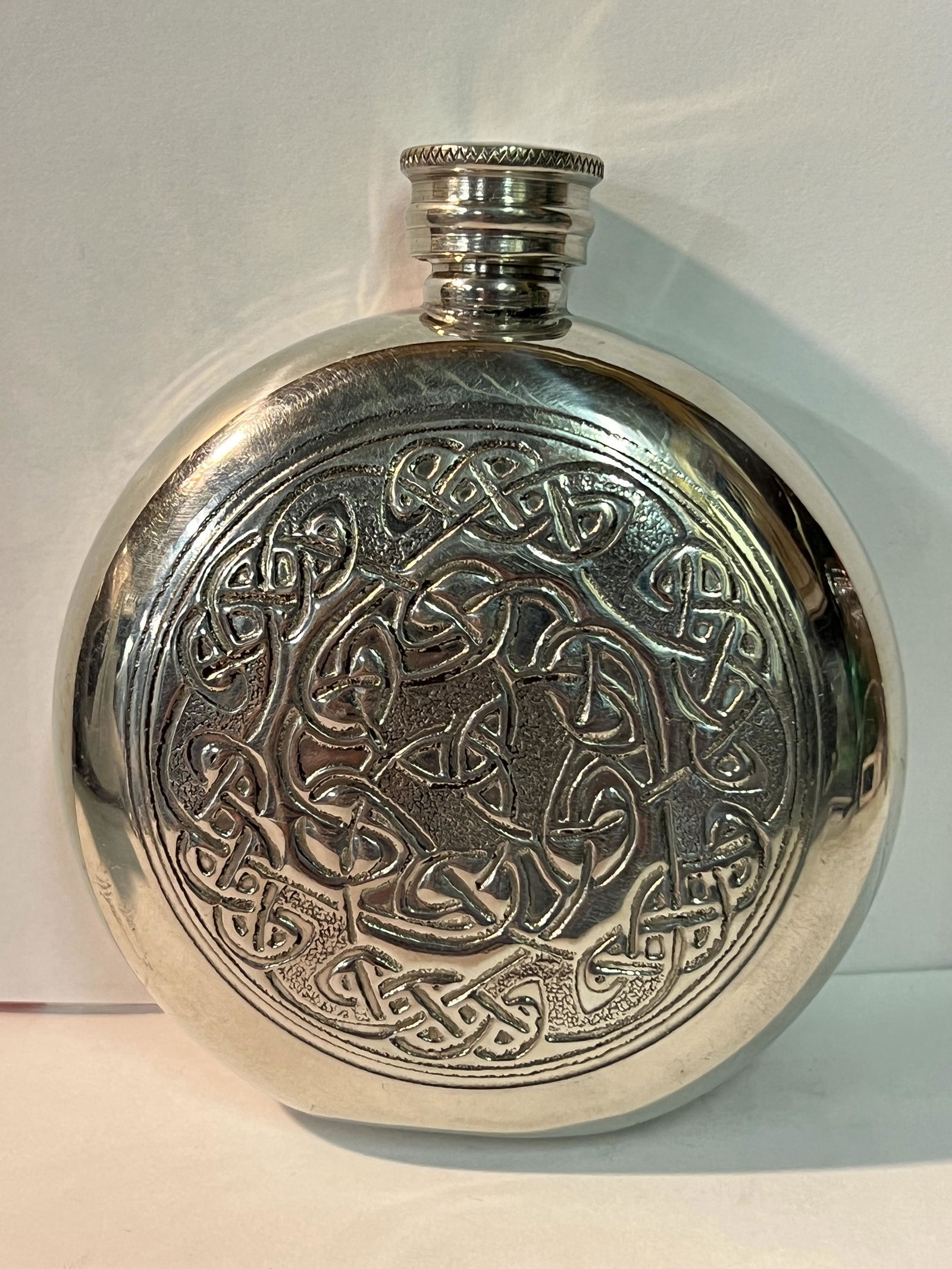 VINTAGE HAND-MADE PEWTER FLASK WITH ENGRAVING (1 of 5)