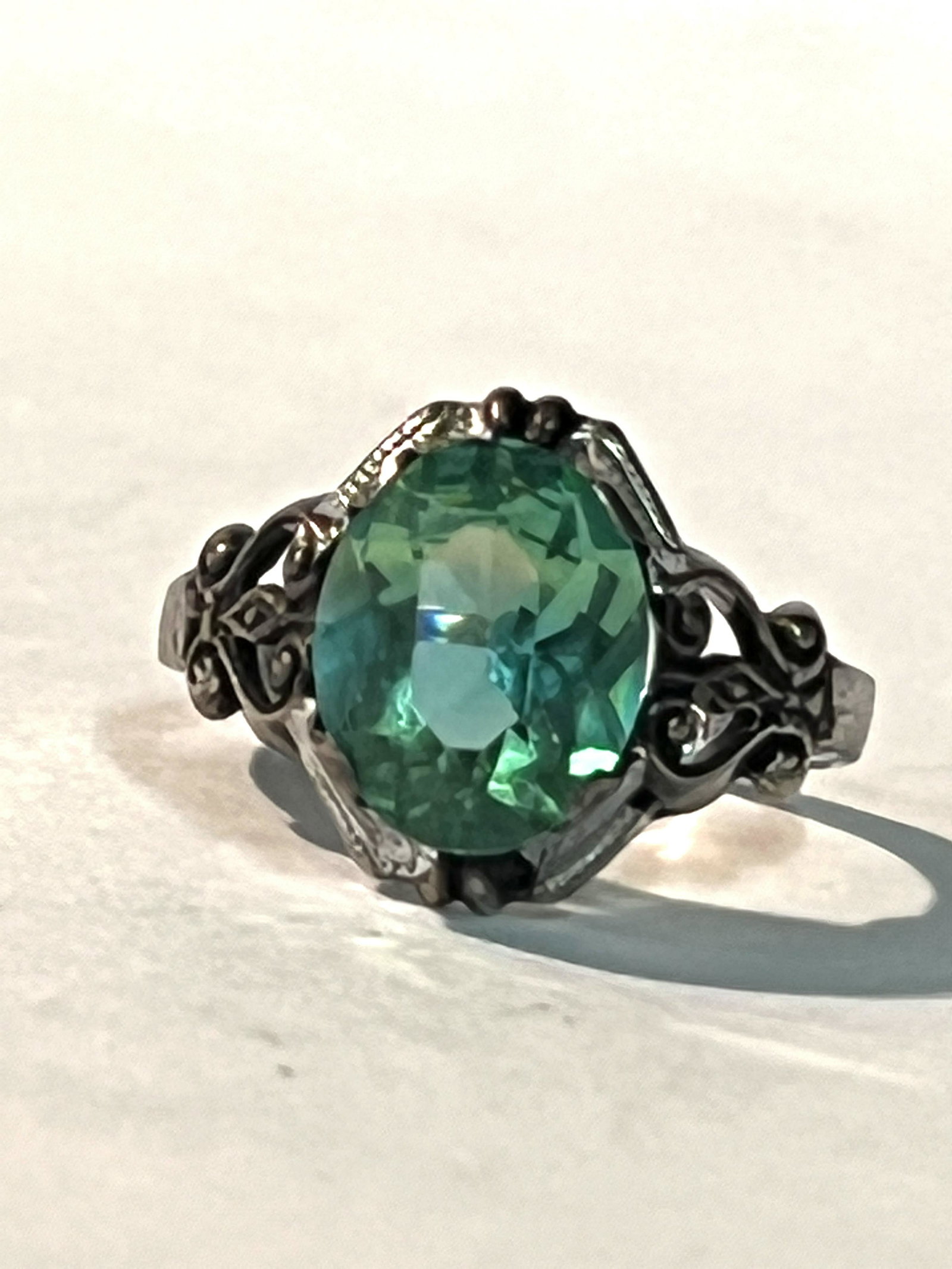 ART DECO STERLING SILVER 1 CT PERIDOT FILIGREE RING SZ 6 (1 of 3)