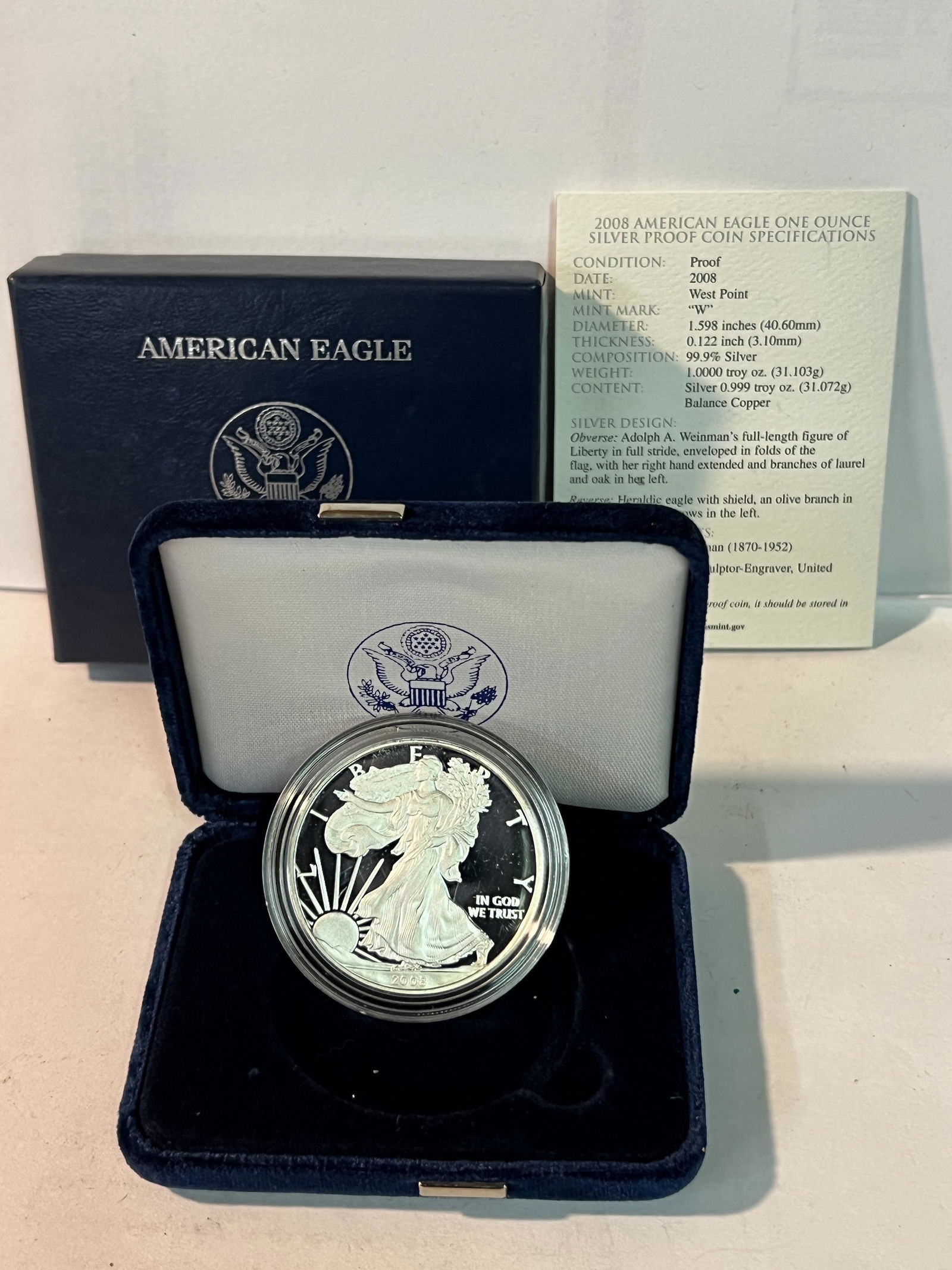2008 AMERICAN EAGLE WEST POINT 1 OZ SILVER PROOF COIN (1 of 4)