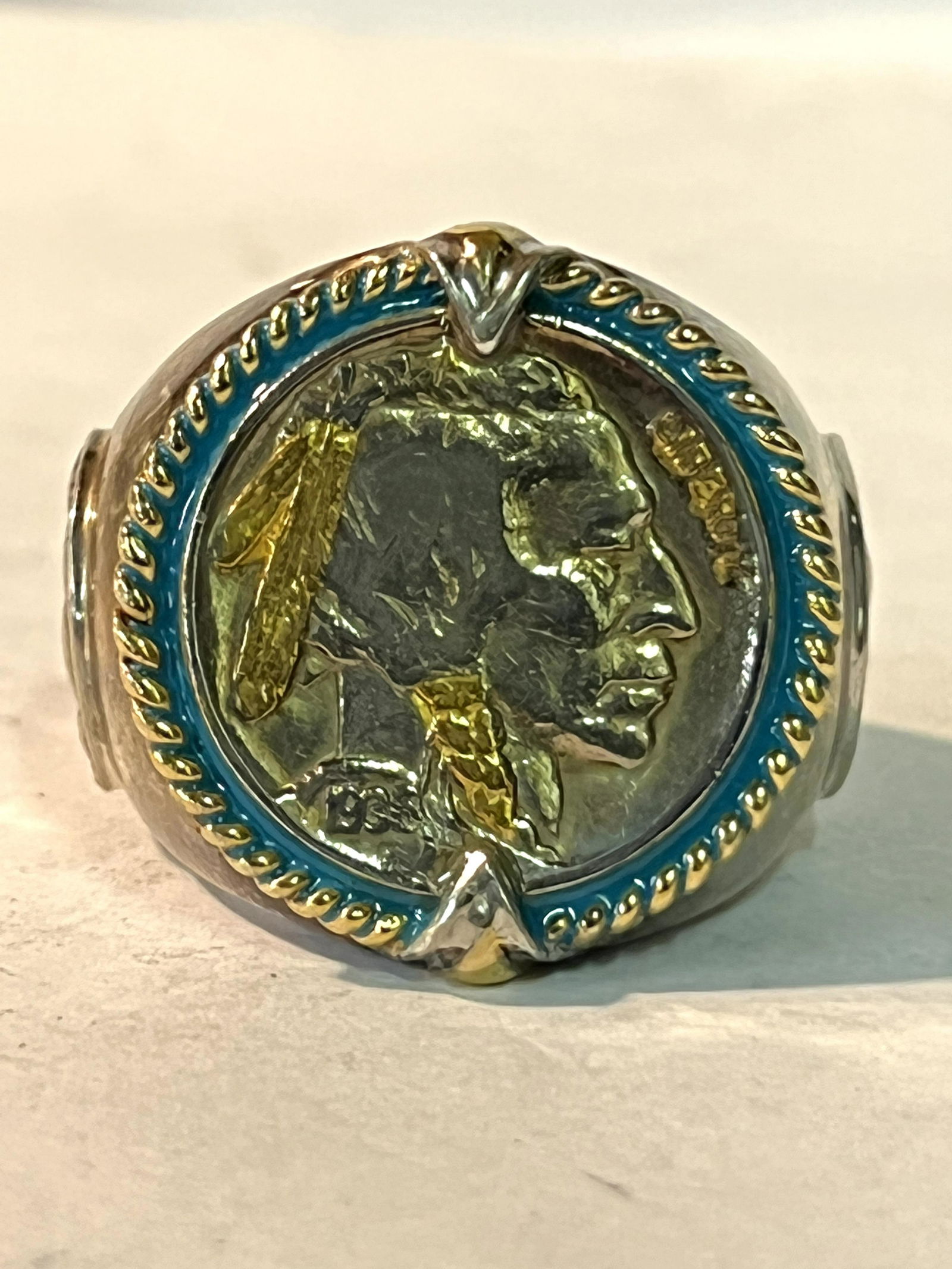 INDIAN HEAD NICKEL NATIVE AMERICAN STERLING RING SZ 12 (1 of 6)