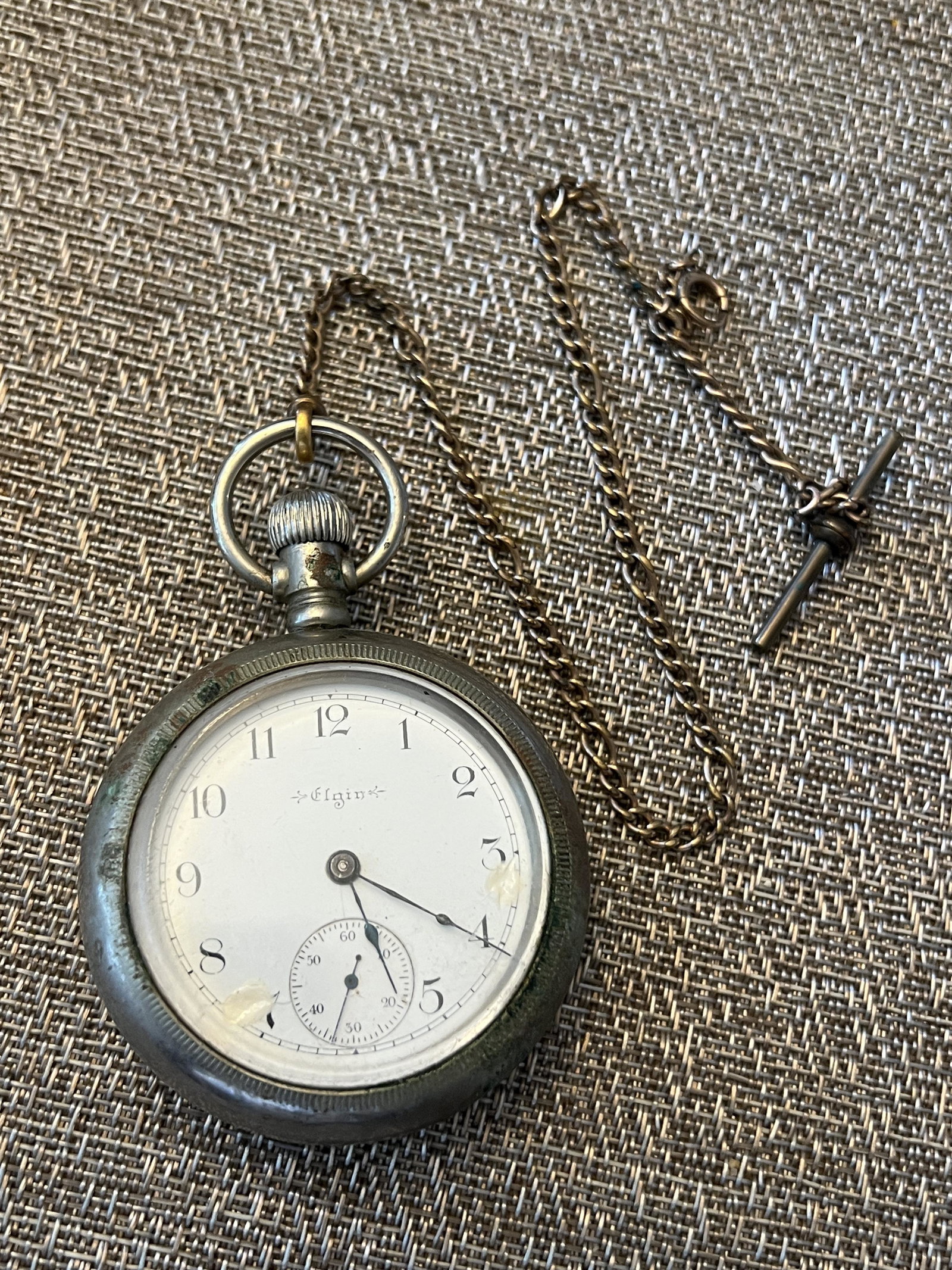 ANTIQUE ELGIN SILVERODE MENS POCKET WATCH W/CHAIN (1 of 7)