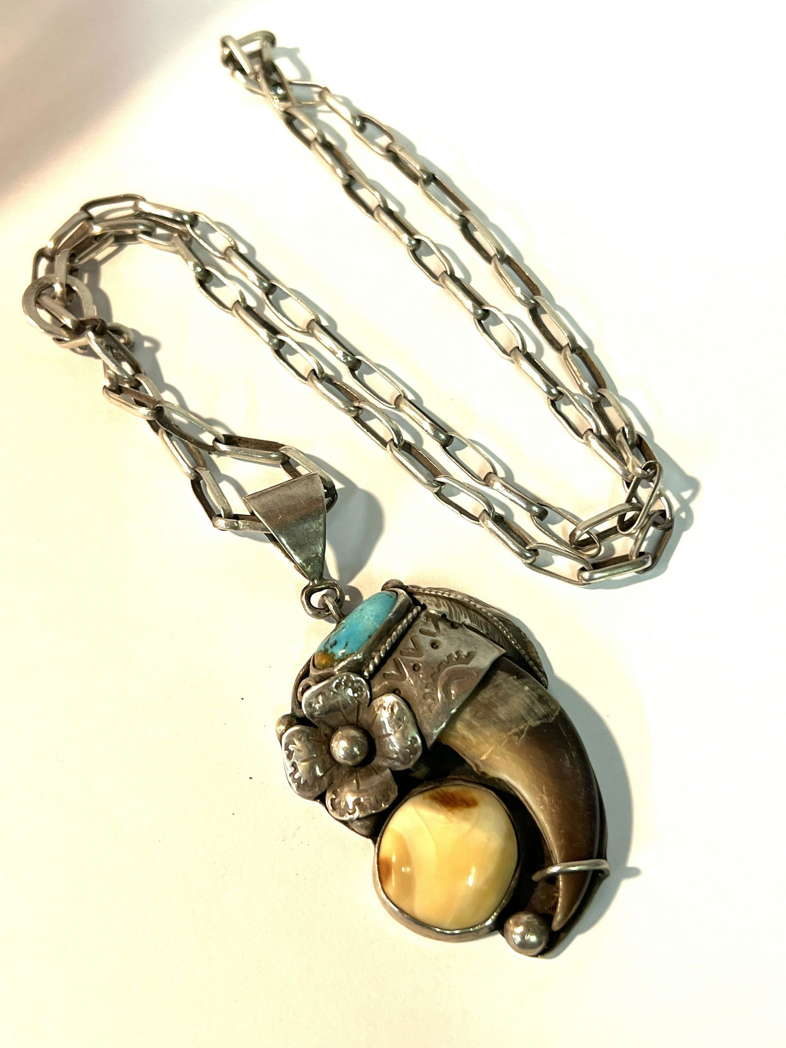 NATIVE AMERICAN SIGNED STERLING SILVER PENDANT NECKLACE (1 of 6)