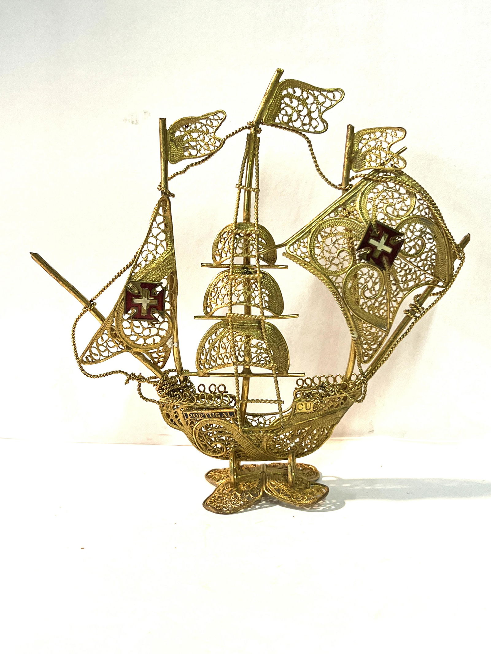 VINTAGE STERLING SILVER GOLD WASH PIRATE SHIP DESK ORNAMENT (1 of 5)