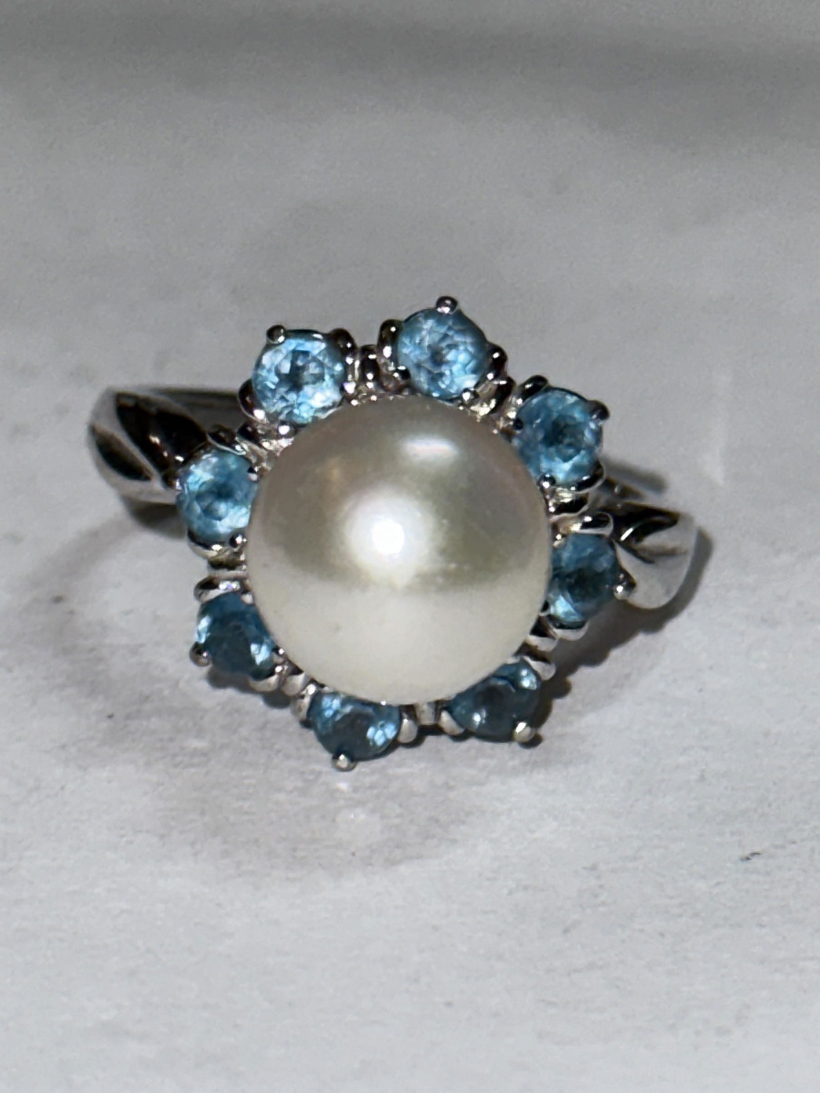 STERLING SILVER MABE PEAL AND BLUE STONES RING SZ 7 (1 of 3)