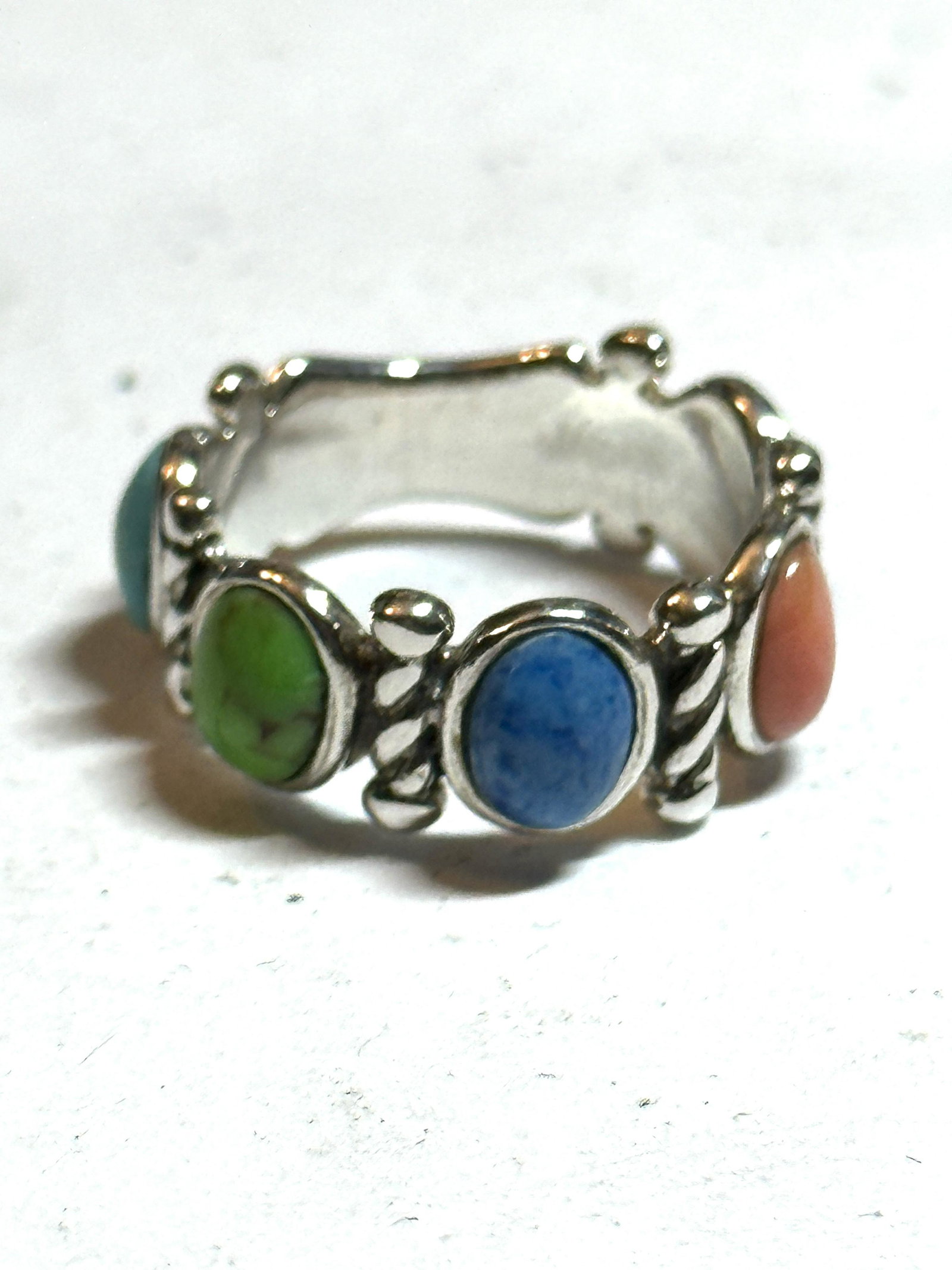 MULTI-GEMSTONE STERLING SILVER COCKTAIL BAND SZ 6: MULTI-GEMSTONE STERLING SILVER COCKTAIL BAND SZ 6. IN GOOD OVERALL SHAPE AND CONDITION. A GREAT FIND AND AN EXCELLENT ADDITION TO YOUR COLLECTION.